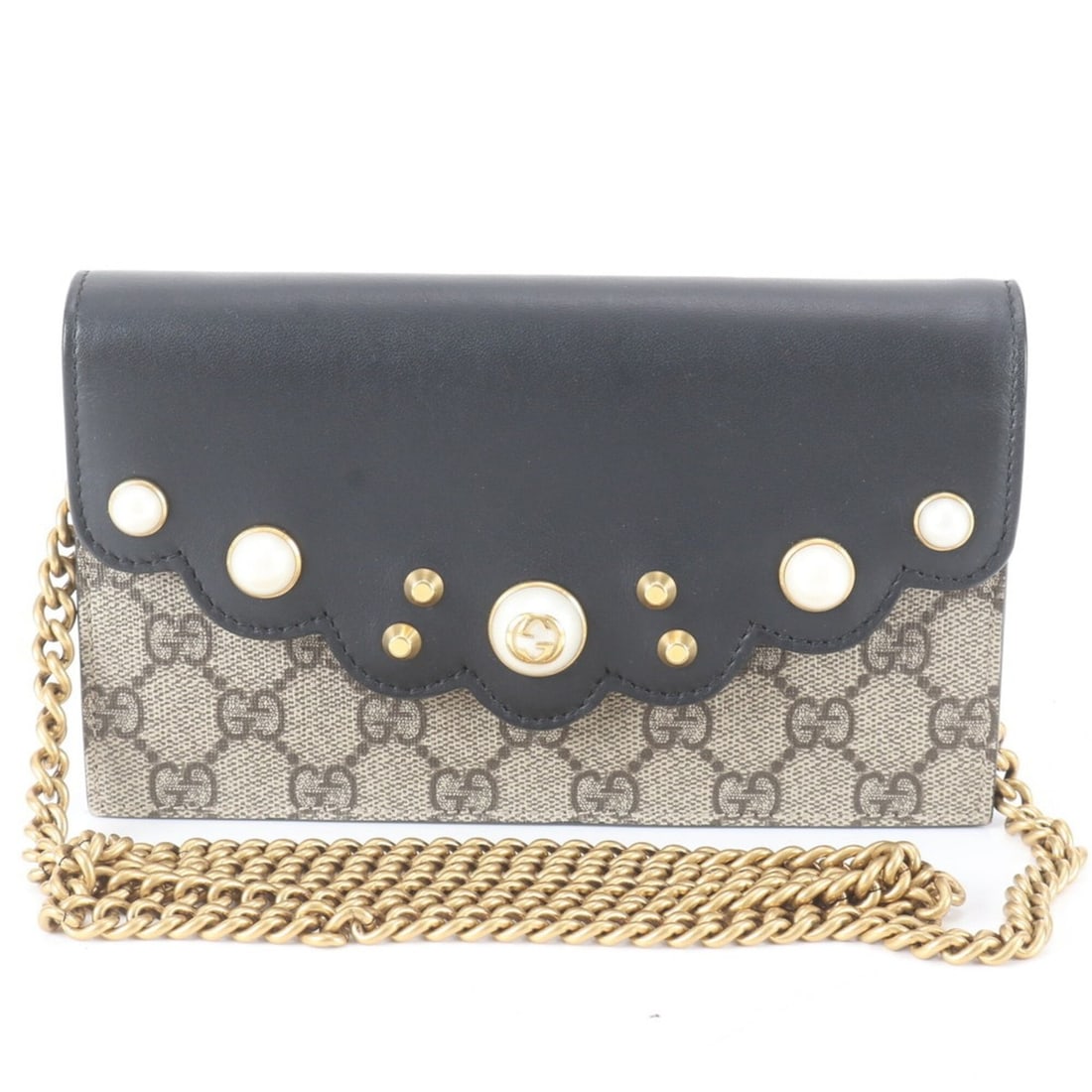 Gucci GG Supreme Chain Wallet 431478 Leather Long Shoulder Bag for Women: --- Catalog ---Category: SizeSize (HxWxD): 11cm x 19cm x 3cm / 4.33'' x 7.48'' x 1.18''Category: DesignType: Chain/Shoulder walletColor: Beige, BlackGender: WomenMaterial: Leather , Coated canvas Cate