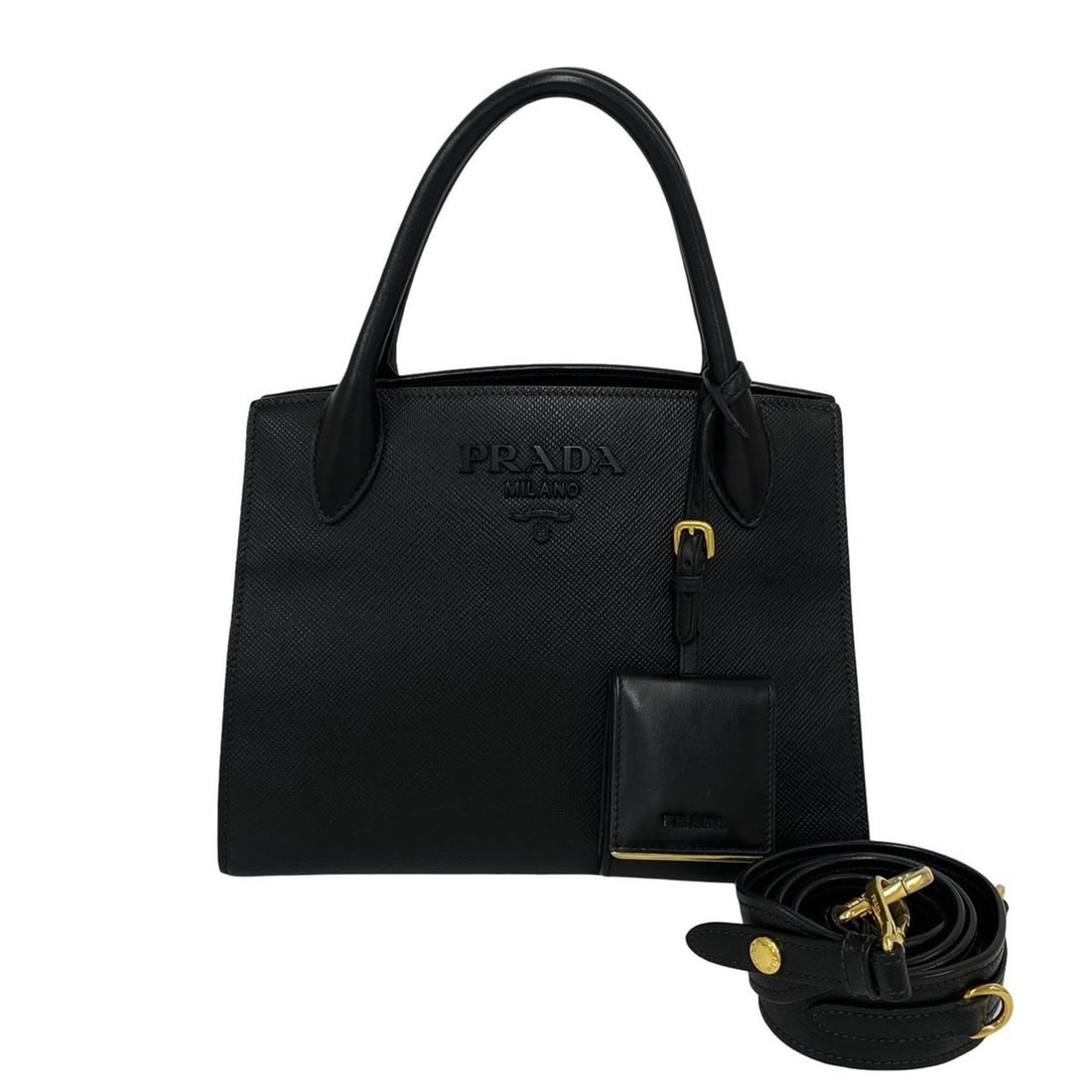 PRADA Monochrome Logo Hardware Saffiano Leather Genuine 2-way Handbag Shoulder Bag Black 35192: --- Catalog ---Category: SizeSize (HxWxD): 20.5cm x 26cm x 14cm / 8.07'' x 10.23'' x 5.51''Category: DesignType: Handbag, Shoulder bagColor: BlackGender: WomenMaterial: Leather Category: GeneralBrand: