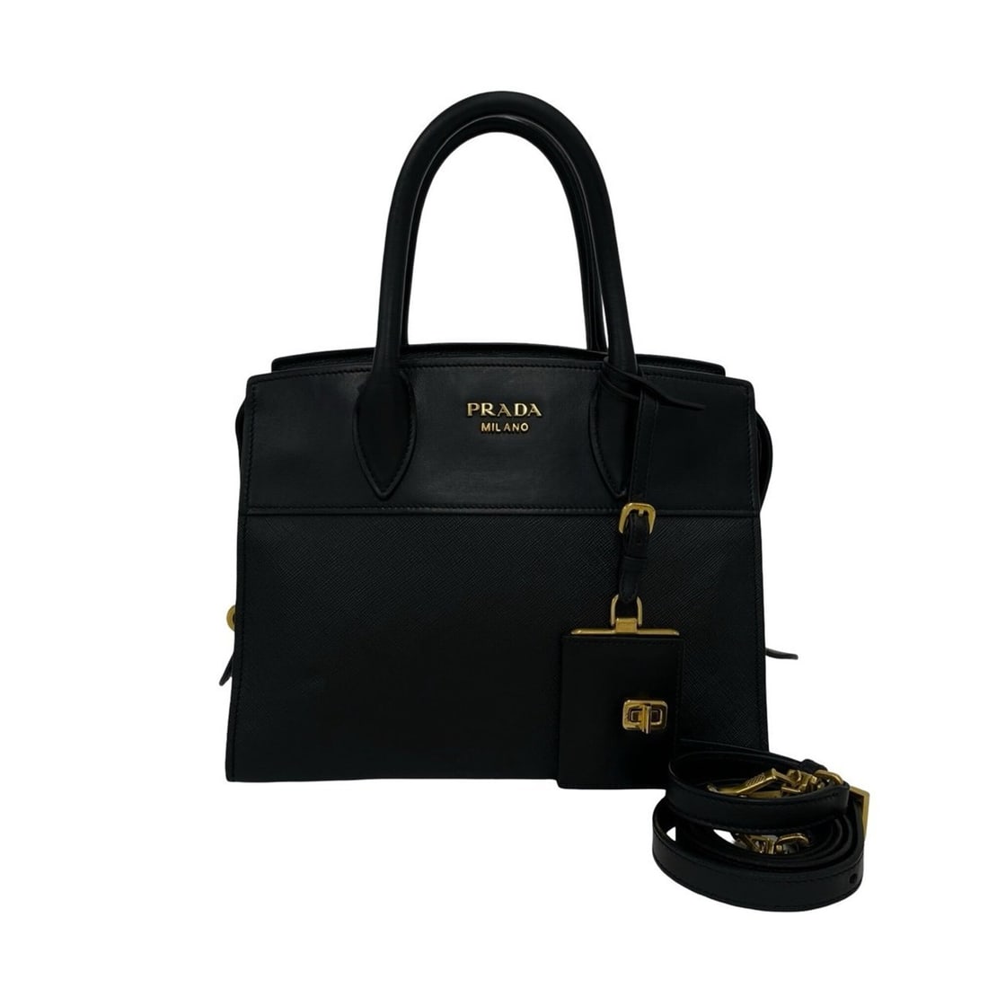 PRADA logo hardware, Saffiano leather, genuine 2-way handbag, shoulder bag, mini tote black, 33929: --- Catalog ---Category: SizeSize (HxWxD): 20.5cm x 25.5cm x 14cm / 8.07'' x 10.03'' x 5.51''Category: DesignType: Handbag, Shoulder bag, Tote bagColor: BlackGender: WomenMaterial: Leather Category: G
