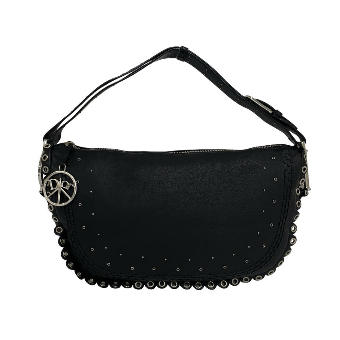 Christian Dior Peace & Love Logo Hardware Leather Semi-One Shoulder Bag Black 30505: --- Catalog ---Category: SizeSize (HxWxD): 19.5cm x 32cm x 11cm / 7.67'' x 12.59'' x 4.33''Category: DesignType: Shoulder bagColor: BlackGender: WomenMaterial: Leather Category: GeneralBrand: Christia