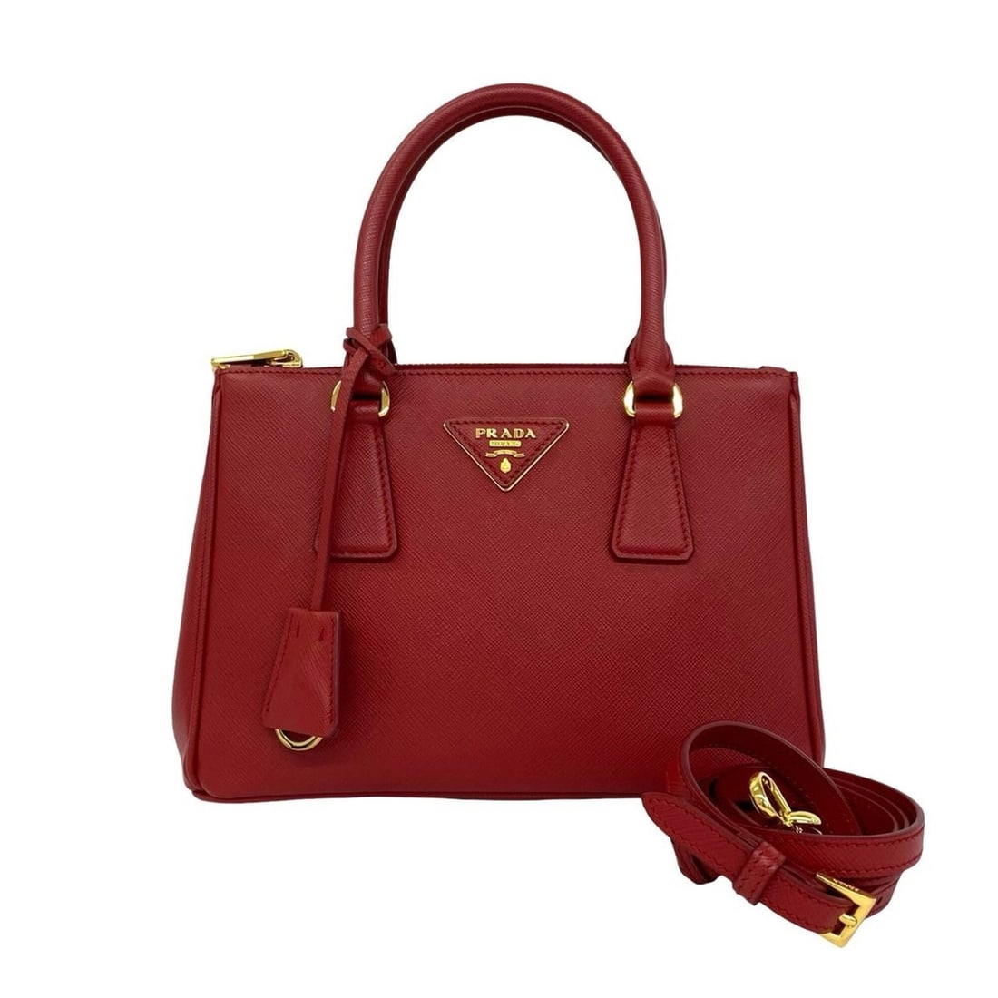 PRADA Galleria Triangle Logo Hardware Saffiano Leather Genuine 2-way Handbag Shoulder Bag Red 94401: --- Catalog ---Category: SizeSize (HxWxD): 16.5cm x 24.5cm x 11.5cm / 6.49'' x 9.64'' x 4.52''Category: DesignType: Handbag, Shoulder bagColor: Red colorGender: WomenMaterial: Leather Category: Genera