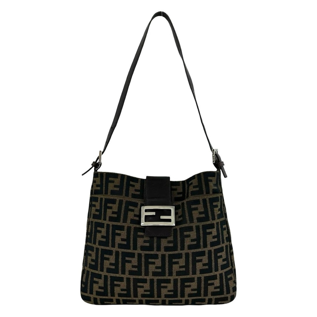 FENDI Vintage Zucca FF Pattern Canvas Leather Semi-One Shoulder Bag Handbag Brown 20283 (1 of 19)