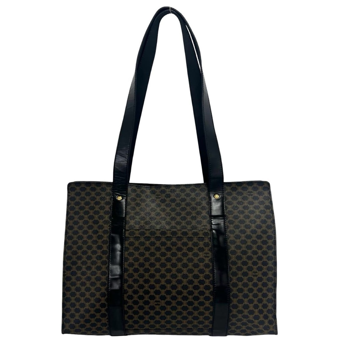 CELINE Vintage Macadam Blazon Logo Pattern Leather Tote Bag Semi-Shoulder Black 22151: --- Catalog ---Category: SizeSize (HxWxD): 31cm x 39.5cm x 13cm / 12.2'' x 15.55'' x 5.11''Category: DesignType: Shoulder bag, Tote bagColor: Black, BrownGender: WomenMaterial: Leather , PVC Category: