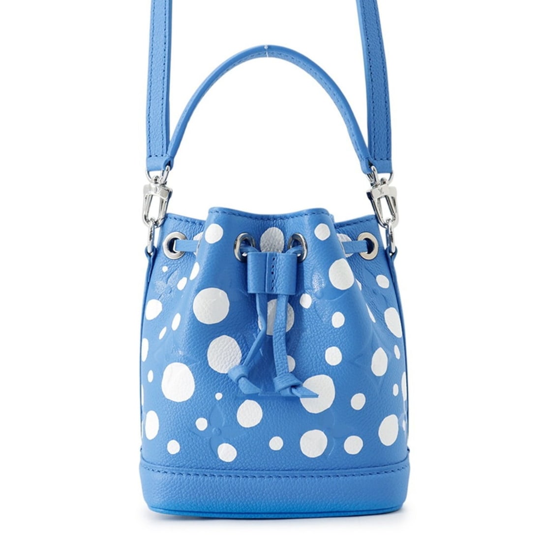 Louis Vuitton handbag, Monogram Empreinte, LV x YK Nano Noe M81985, 2-way, Yayoi Kusama: --- Catalog ---Category: SizeWeight: 240g / 8.46oz.Size (HxWxD): 15.5cm x 13cm x 10cm / 6.1'' x 5.11'' x 3.93''Strap Length: 96.5cm - 111.5cm / 37.99'' - 43.89''Category: DesignType: HandbagColor: Blu