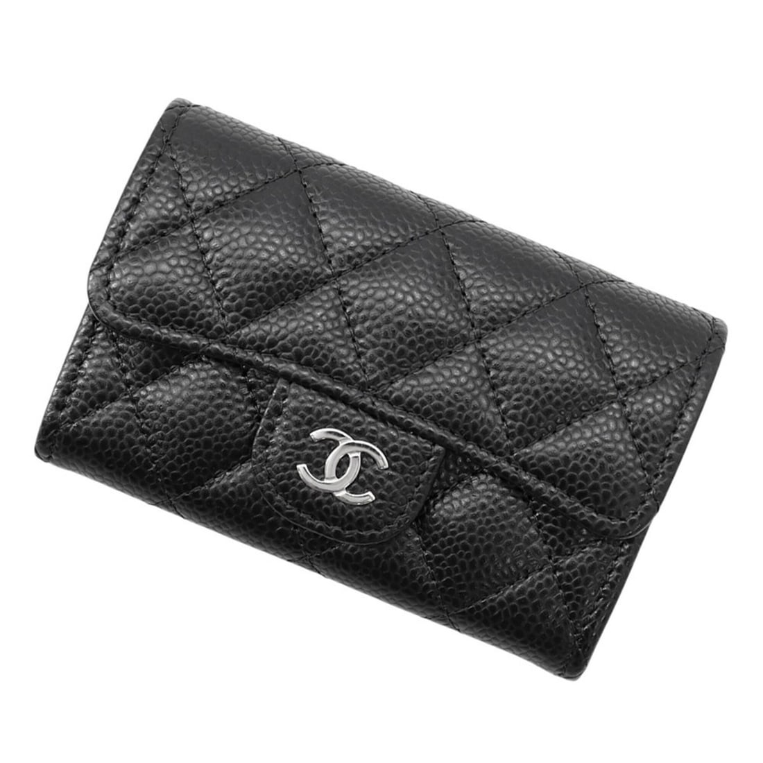 Chanel business card holder/card case, Matelassé Classic Coco Mark, caviar skin, AP0214, CHANEL: --- Catalog ---Category: DesignType: Card caseColor: BlackGender: WomenMaterial: Grained Calfskin Outer Pocket: Open pocket 1Category: GeneralBrand: ChanelModel: AP0214Category: Physical PropertiesSiz
