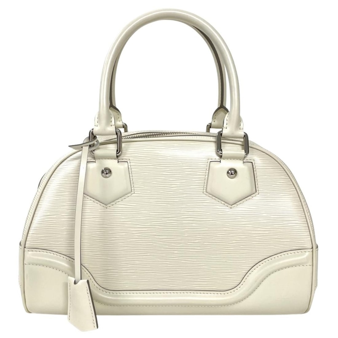 Louis Vuitton Bowling Montaigne PM Handbag, Epi Leather, M5932J, Ivoire: --- Catalog ---Category: SizeSize (HxWxD): 22cm x 30cm x 17cm / 8.66'' x 11.81'' x 6.69''Handle Length: 37cm / 14.56''Category: DesignType: HandbagColor: Beige, LV Off WhiteGender: WomenClosure: Zippe