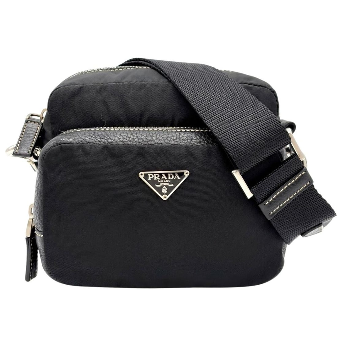 Prada PRADA Logo Mini Shoulder Bag, Nylon and Leather, BR2392, Black, Silver Hardware, Short Strap,: --- Catalog ---Category: SizeSize (HxWxD): 12cm x 15cm x 9.5cm / 4.72'' x 5.9'' x 3.74''Strap Length: 65cm / 25.59''Category: DesignType: Shoulder bagColor: BlackGender: WomenMaterial: Nylon , Leather