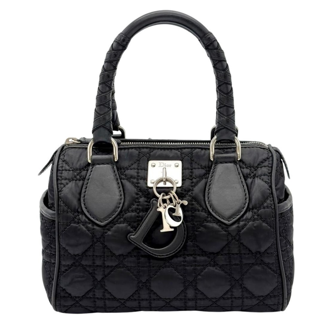 Christian Dior Dior Lovely Cannage Handbag, Nylon Leather, Black, Silver Hardware, Mini Boston Bag,: --- Catalog ---Category: SizeHandle Drop: 10.00cm / 3.94''Size (HxWxD): 15cm x 21cm x 13cm / 5.9'' x 8.26'' x 5.11''Category: DesignType: HandbagColor: BlackGender: WomenClosure: ZipperMaterial: Nylon