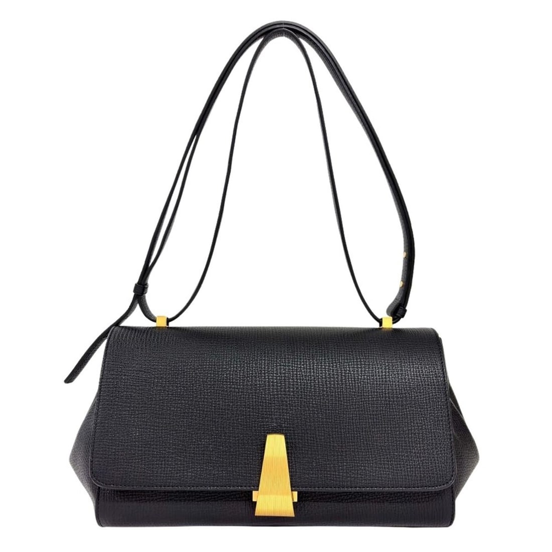 Bottega Veneta Angle Palmerato Shoulder Bag, Leather, 576143, Black with Gold Hardware, Women's: --- Catalog ---Category: SizeSize (HxWxD): 18cm x 32cm x 17cm / 7.08'' x 12.59'' x 6.69''Strap Length: 170cm / 66.92''Category: DesignType: Shoulder bagColor: BlackGender: WomenMaterial: Leather Hardw