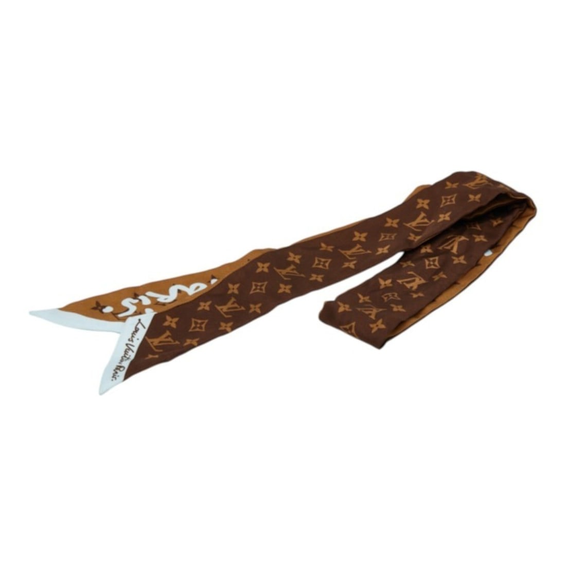 Louis Vuitton LV Script Monogram Bandeau BB Scarf M97975 Brown Beige Silk Women's LOUIS VUITTON: --- Catalog ---Category: SizeSize (LxW): 1.17m x 5cm / 46.06'' x 1.96''Category: DesignType: ScarfColor: Beige, BrownGender: WomenMaterial: Silk Category: GeneralMPN: M97975Brand: Louis Vuitton--- Ite