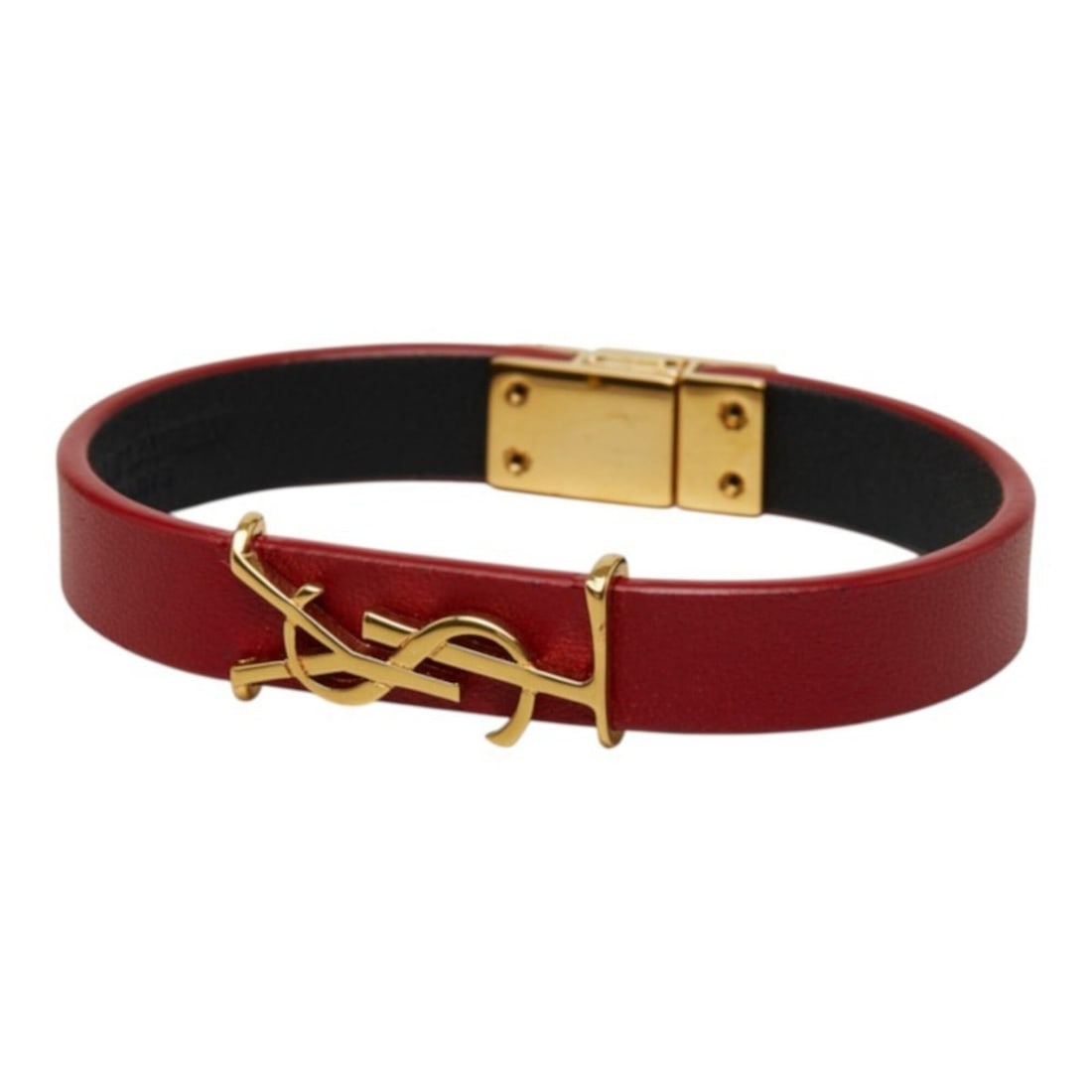 Saint Laurent Cassandra Opium YSL Logo Bracelet, Red Gold Leather Plated, Women's.: --- Catalog ---Category: SizeLength: 17cm / 6.69''Category: DesignType: Charm braceletColor: Gold, Red colorGender: WomenMaterial: LeatherCategory: GeneralBrand: Saint Laurent--- Item List ---Section: