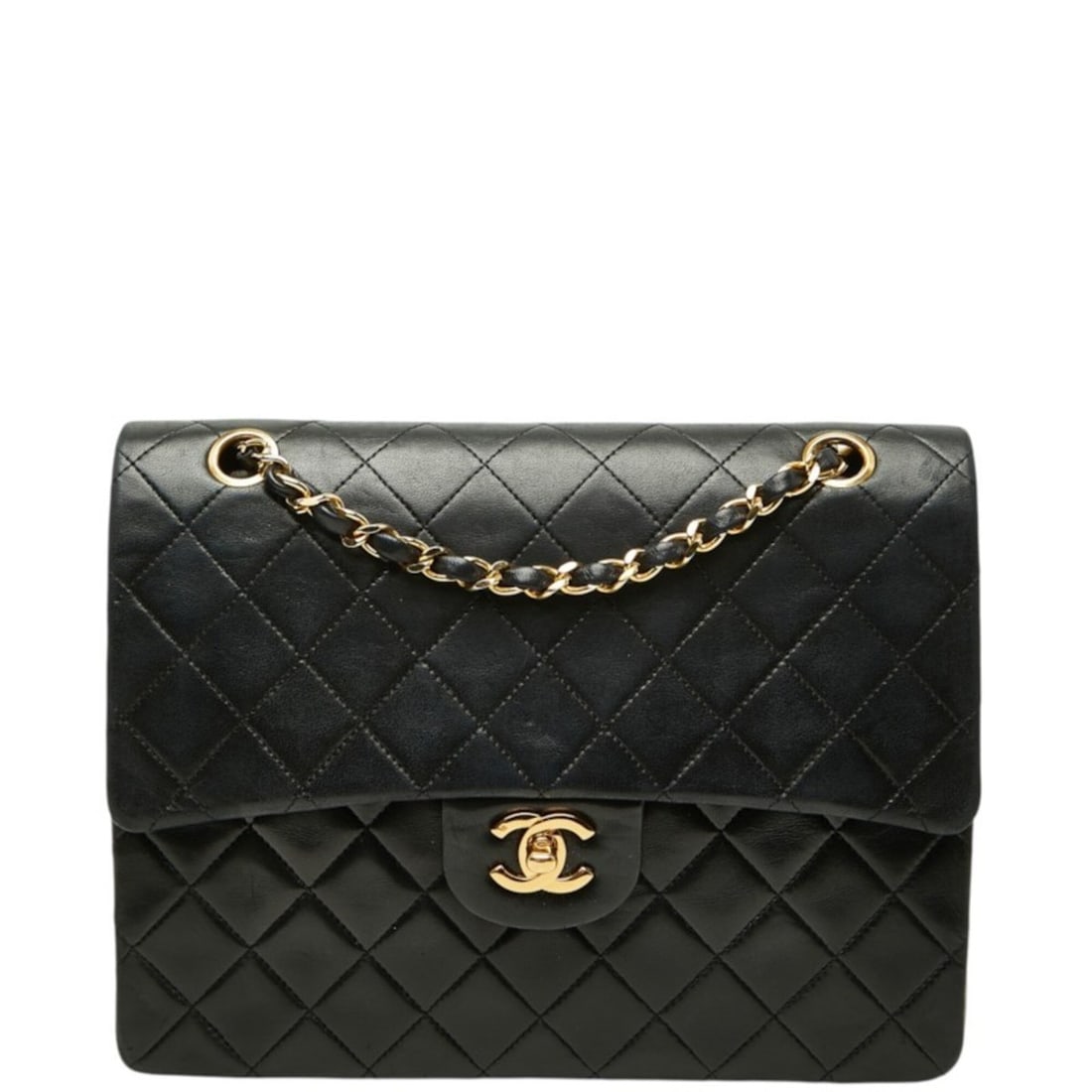 Chanel Matelassé Coco Mark Double Flap Chain Shoulder Bag, Black Lambskin, Women's CHANEL: --- Catalog ---Category: SizeSize (HxWxD): 19cm x 25cm x 7.5cm / 7.48'' x 9.84'' x 2.95''Category: DesignType: Shoulder bagColor: BlackGender: WomenMaterial: Leather Leather/Fur Type: LambskinCategory
