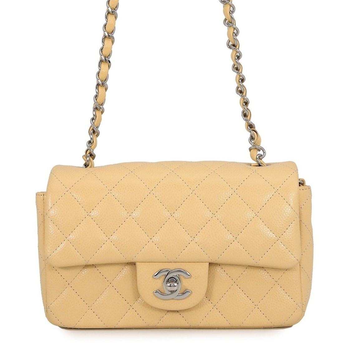 Chanel Chain Shoulder Bag Matelassé 20 Coco Mark Caviar Skin A69900 CHANEL Mini Flap Handbag: --- Catalog ---Category: SizeWeight: 440g / 15.52oz.Size (HxWxD): 12.5cm x 19.5cm x 6.5cm / 4.92'' x 7.67'' x 2.55''Strap Length: 117cm / 46.06''Category: DesignType: Handbag, Shoulder bagColor: Beige