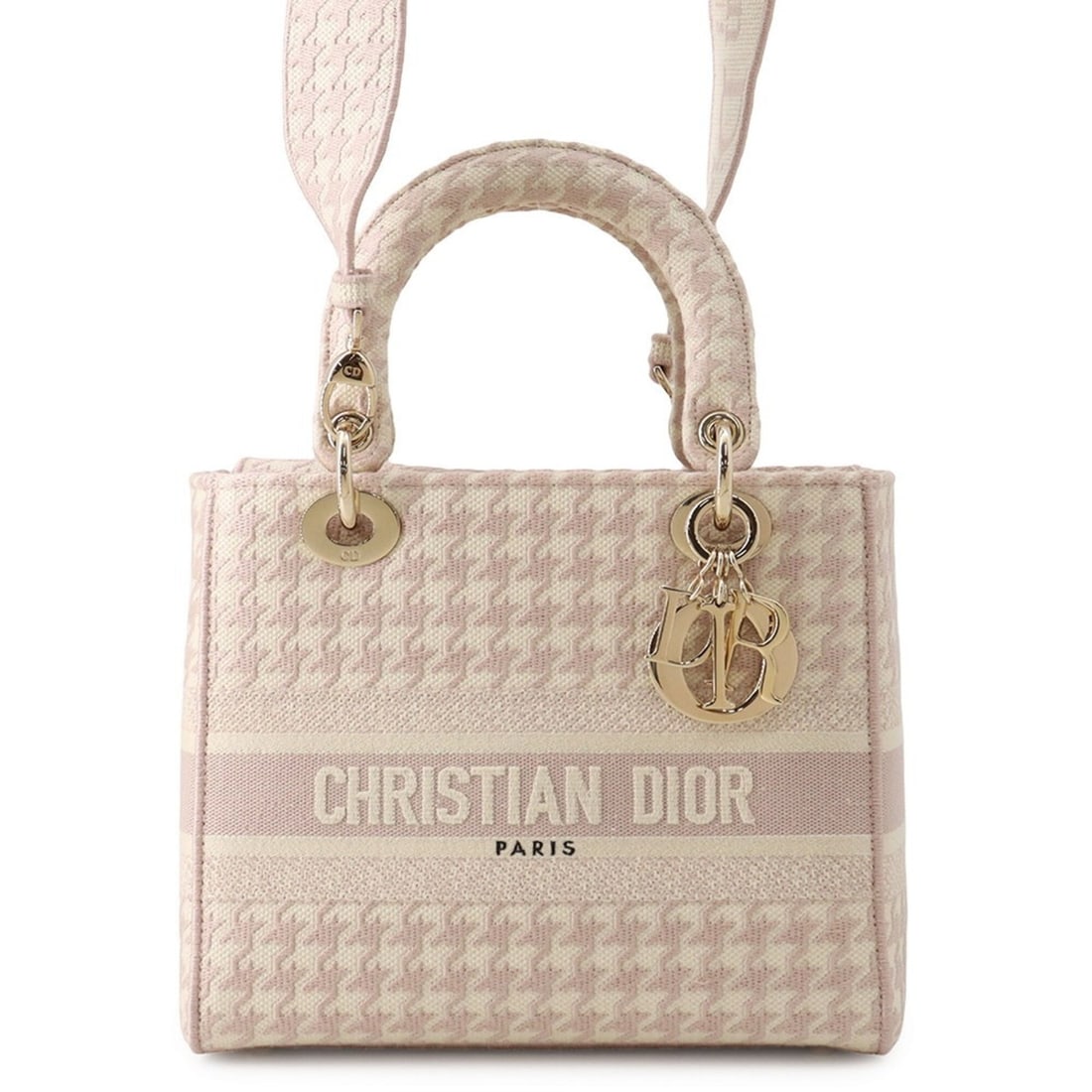 Christian Dior Lady D-Lite handbag, houndstooth pattern, medium canvas, M0565OZAF, 2-way handbag for: --- Catalog ---Category: SizeSize (HxWxD): 20cm x 23cm x 11.5cm / 7.87'' x 9.05'' x 4.52''Strap Length: 106cm / 41.73''Category: DesignType: HandbagGender: WomenClosure: FlapMaterial: Canvas Hardware 