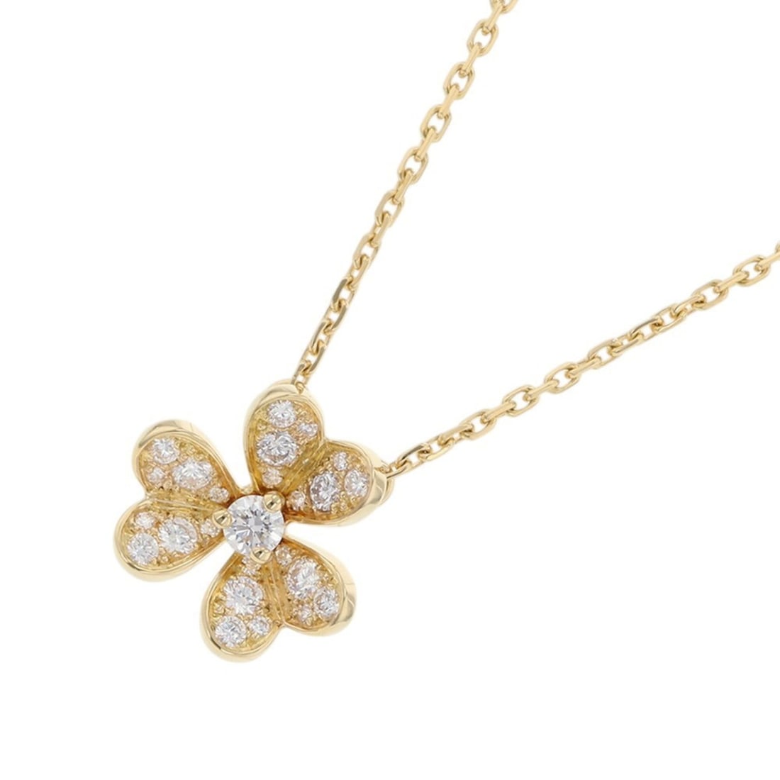 Van Cleef & Arpels Frivole Pendant Mini Necklace, 25 Diamonds (0.21ct total), 18K Yellow Gold,: --- Catalog ---Category: SizeWeight: 3.2g / 0.11oz.Pendant Size: 10.3mm x 11.3mm / 0.4'' x 0.44''Neck Circumference: 38 cm - 40 cm / 14.96'' - 15.74''Category: DesignStone: DiamondGender: WomenClarity