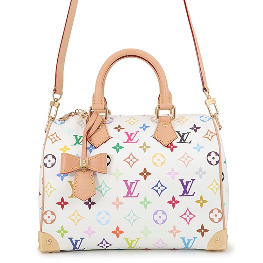 Louis Vuitton Monogram Multicolor LV x TM Speedy Bandoulière 25 M13085 2-way White Takashi Murakami (1 of 20)