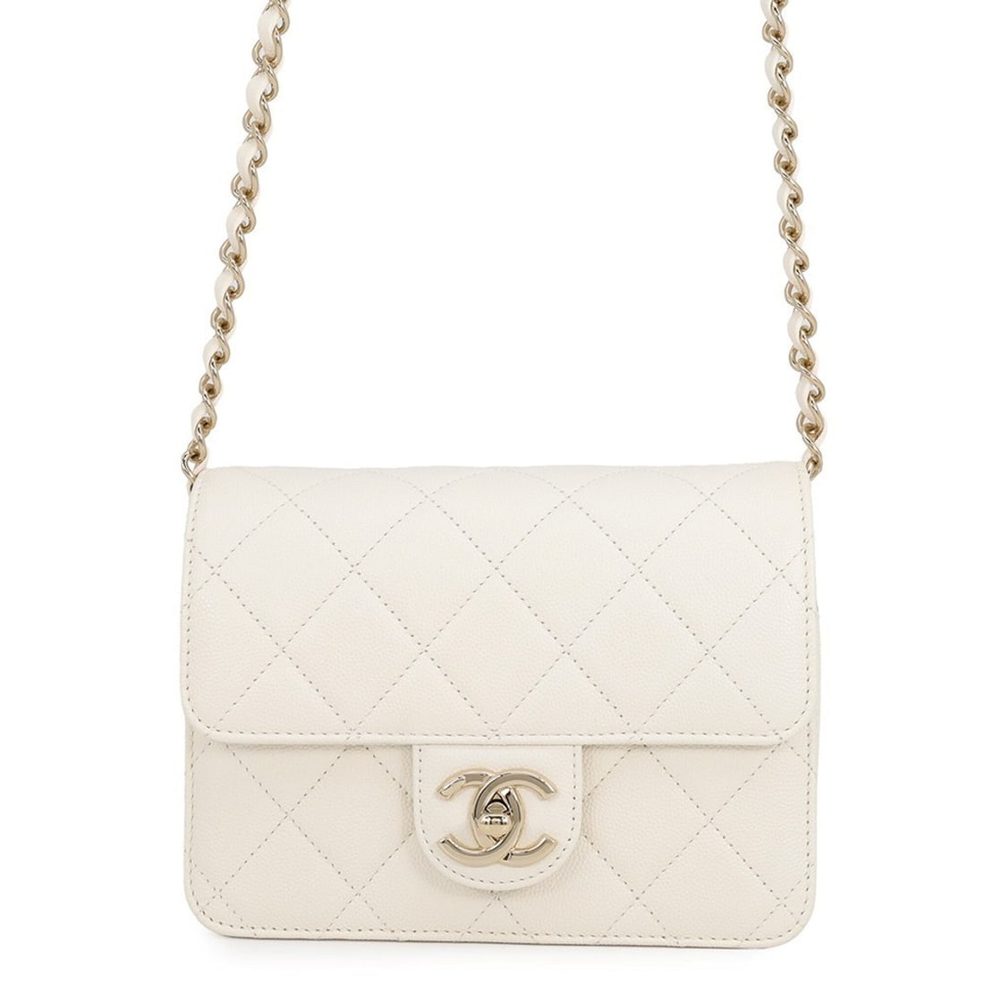 Chanel Chain Shoulder Bag Matelassé Coco Mark Mini Flap Caviar Skin AS3002 CHANEL White Handbag: --- Catalog ---Category: SizeWeight: 590g / 1.3lb.Size (HxWxD): 13.5cm x 18cm x 7cm / 5.31'' x 7.08'' x 2.75''Strap Length: 118cm / 46.45''Category: DesignType: Handbag, Shoulder bagColor: WhiteGender