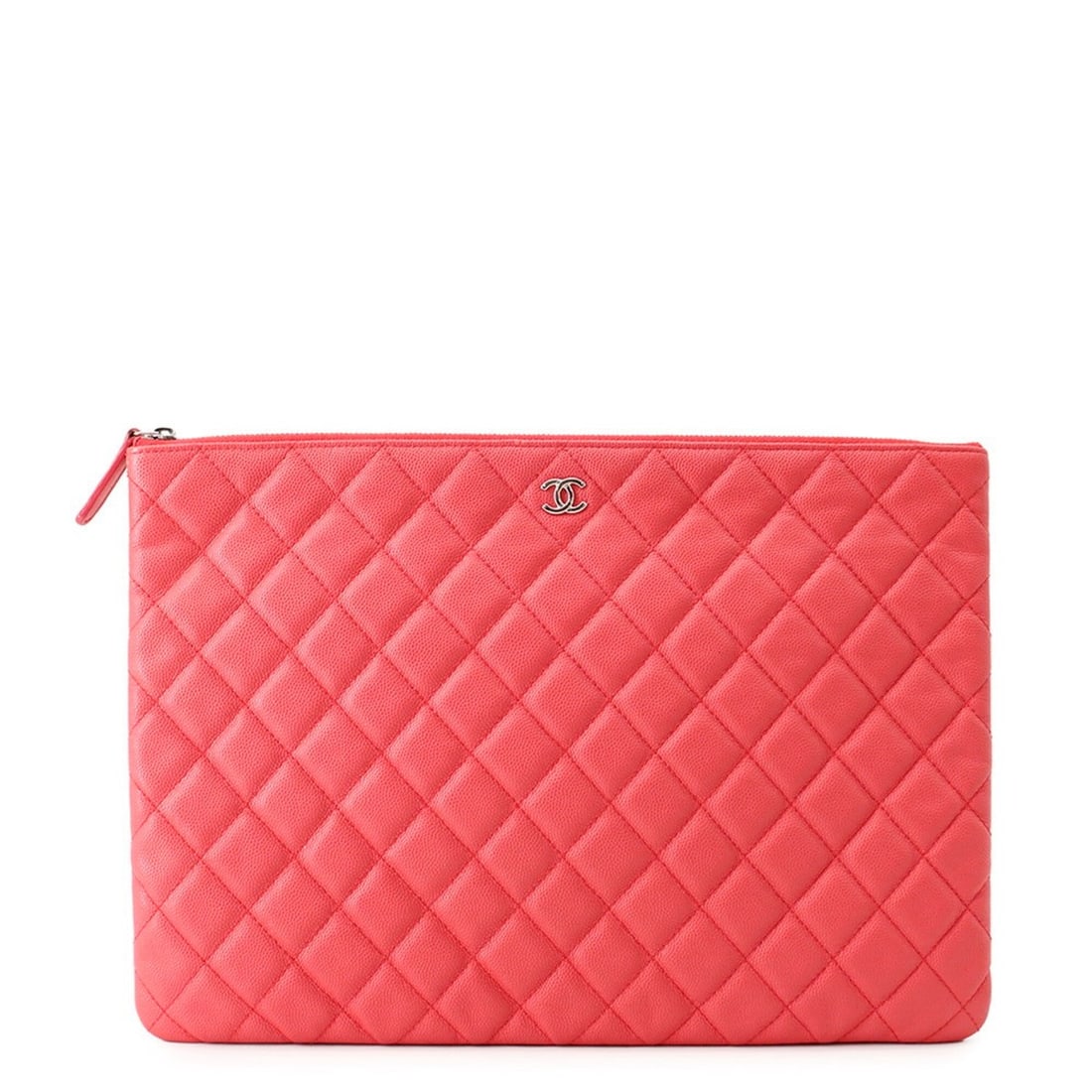 Chanel Matelassé Clutch Bag, Coco Mark, Caviar Skin, A82552, CHANEL Handbag, Pouch, Women's,: --- Catalog ---Category: SizeWeight: 340g / 11.99oz.Size (HxWxD): 23.5cm x 34cm / 9.25'' x 13.38''Category: DesignType: Clutch bagColor: PinkGender: WomenMaterial: Grained Calfskin Hardware Color: Sil