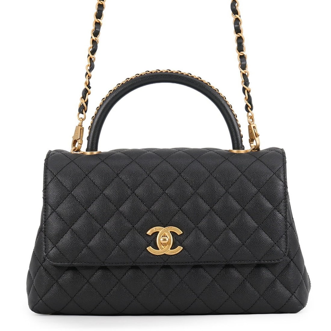 Chanel Matelassé Handbag, Coco Mark, Handle, Flap, Caviar Leather, A92991, Black, Handbag for: --- Catalog ---Category: SizeWeight: 980g / 2.16lb.Size (HxWxD): 18cm x 29cm x 11.5cm / 7.08'' x 11.41'' x 4.52''Strap Length: 103cm / 40.55''Category: DesignType: HandbagColor: BlackGender: WomenMate