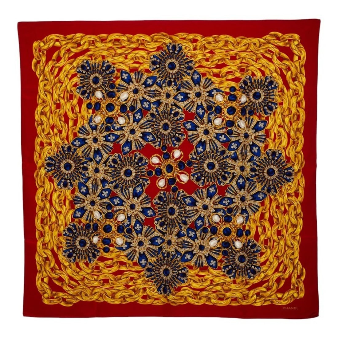 Chanel Logo Jewelry Accessory Print Scarf Muffler Red Multicolor Silk Women's CHANEL: --- Catalog ---Category: SizeSize (LxW): 85cm x 85cm / 33.46'' x 33.46''Category: DesignType: ScarfColor: Multi-color, Red colorGender: WomenMaterial: Silk Category: GeneralBrand: Chanel--- Item List 