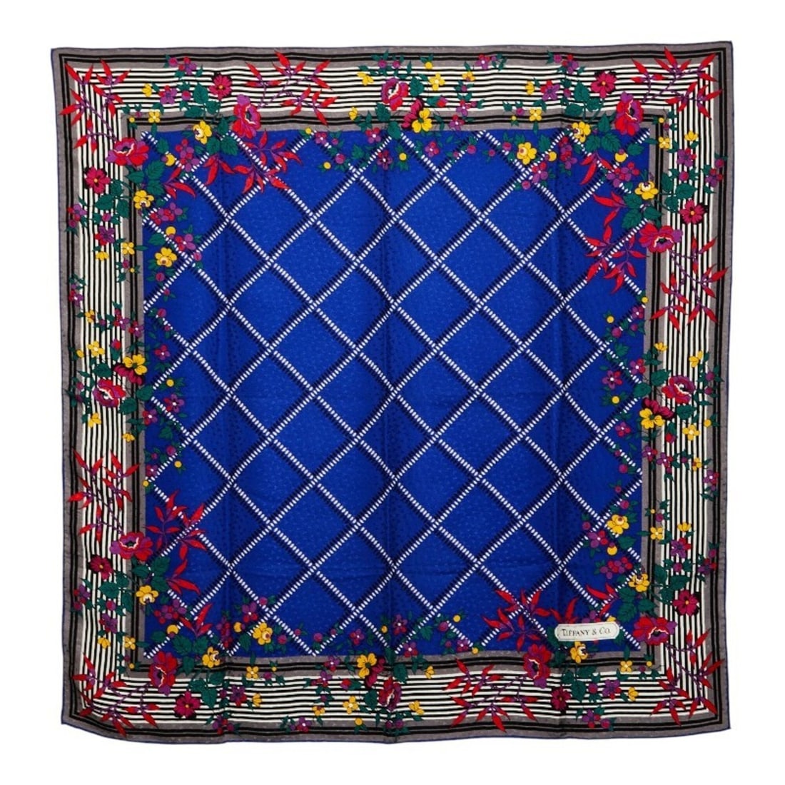 Tiffany & Co. Logo Flower Print Scarf/Muffler, Blue Silk, Women's.: --- Catalog ---Category: SizeSize (LxW): 88cm x 87cm / 34.64'' x 34.25''Category: DesignType: ScarfColor: BlueGender: WomenMaterial: Silk Category: GeneralBrand: Tiffany--- Item List ---Section: Condi
