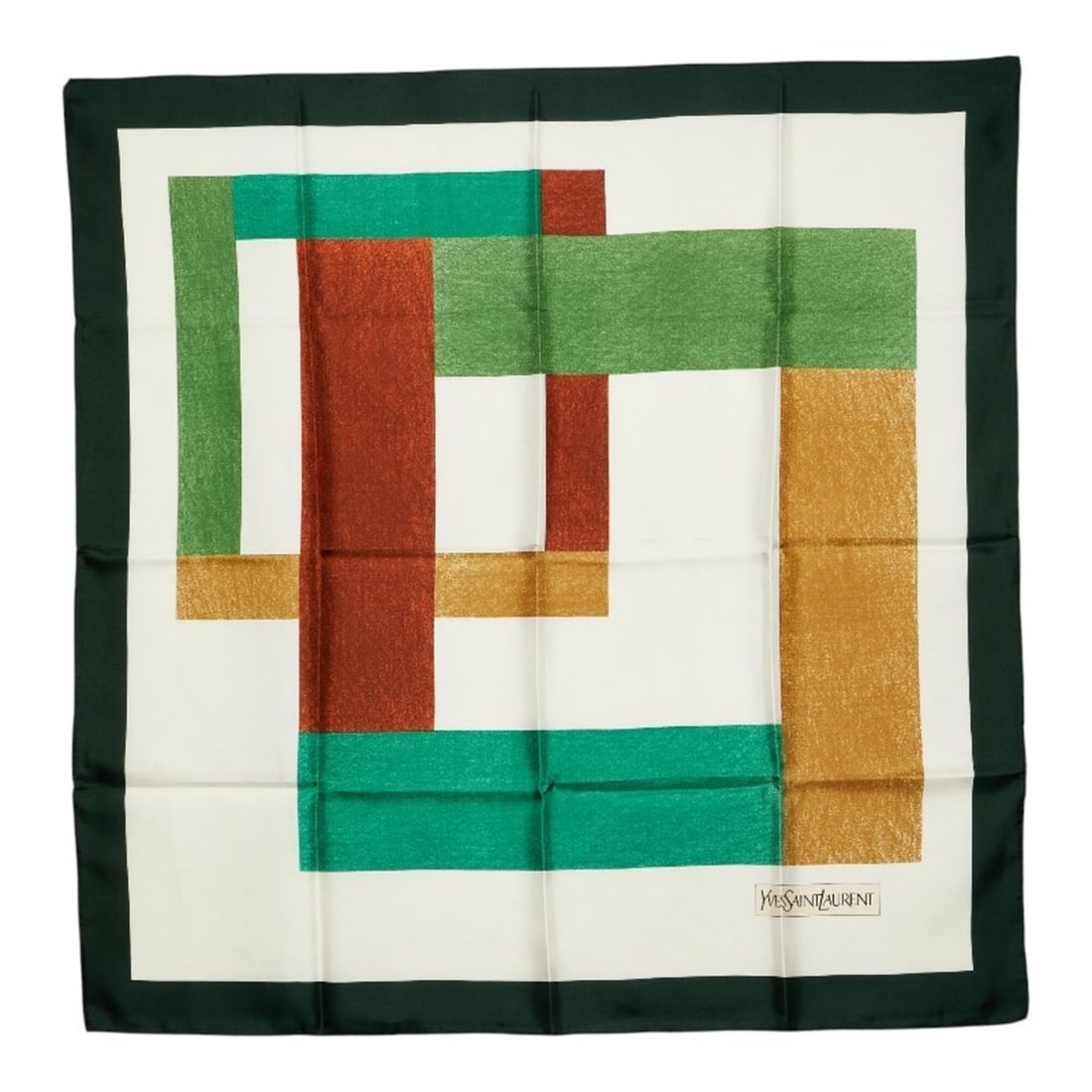 Saint Laurent Logo Geometric Pattern Scarf/Muffler C-TK 2002 Green Ivory Silk Women's SAINT LAURENT: --- Catalog ---Category: SizeSize (LxW): 78cm x 78.5cm / 30.7'' x 30.9''Category: DesignType: ScarfColor: Green, IvoryGender: WomenMaterial: Silk Category: GeneralBrand: Saint LaurentModel: c-tk--- It