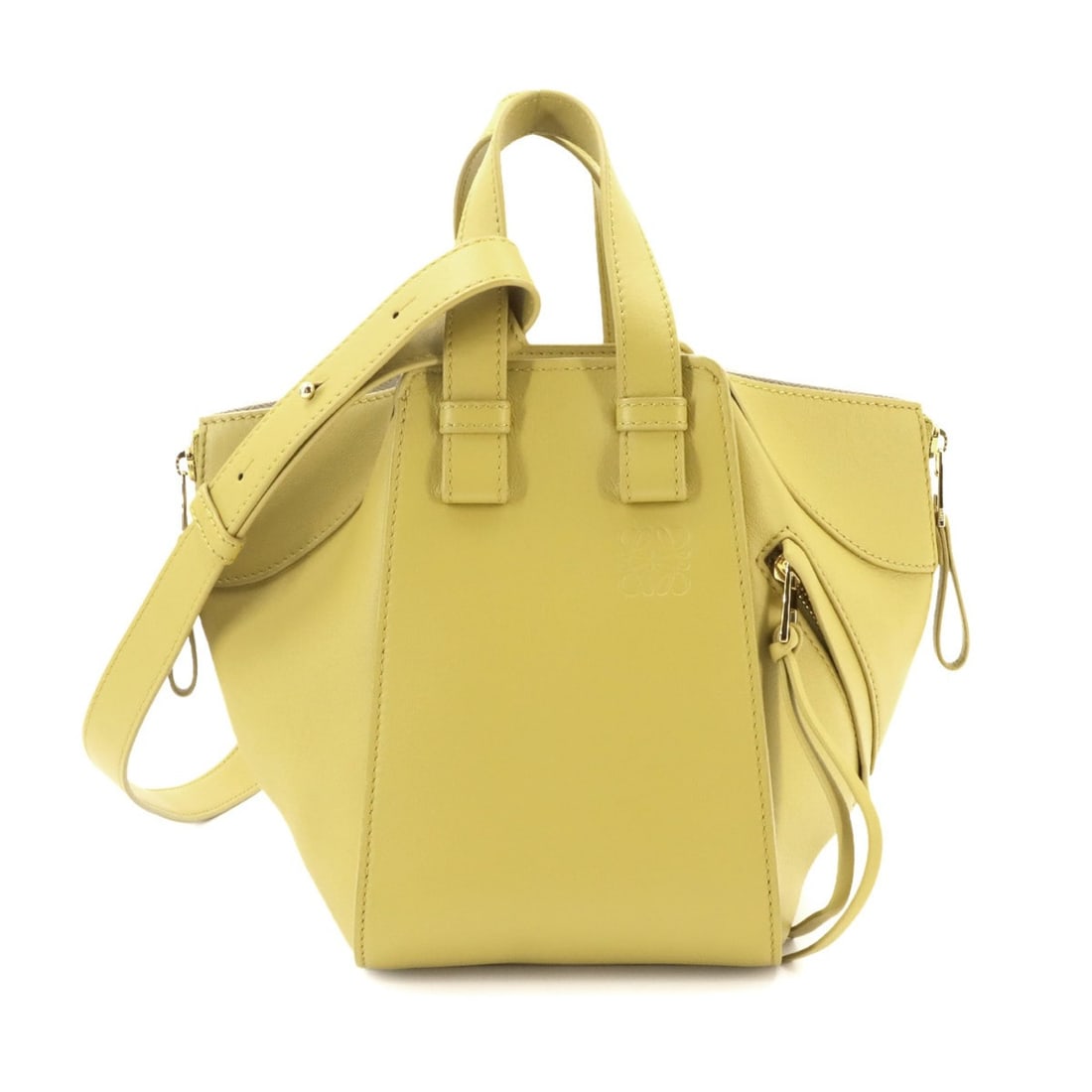 LOEWE Hammock Compact 2-way Handbag/Shoulder Bag, Leather, Yellow, Gold Hardware: --- Catalog ---Category: SizeSize (HxWxD): 20cm x 26cm x 18.5cm / 7.87'' x 10.23'' x 7.28''Category: DesignType: HandbagColor: YellowGender: WomenMaterial: Leather Category: GeneralBrand: LoeweCountry