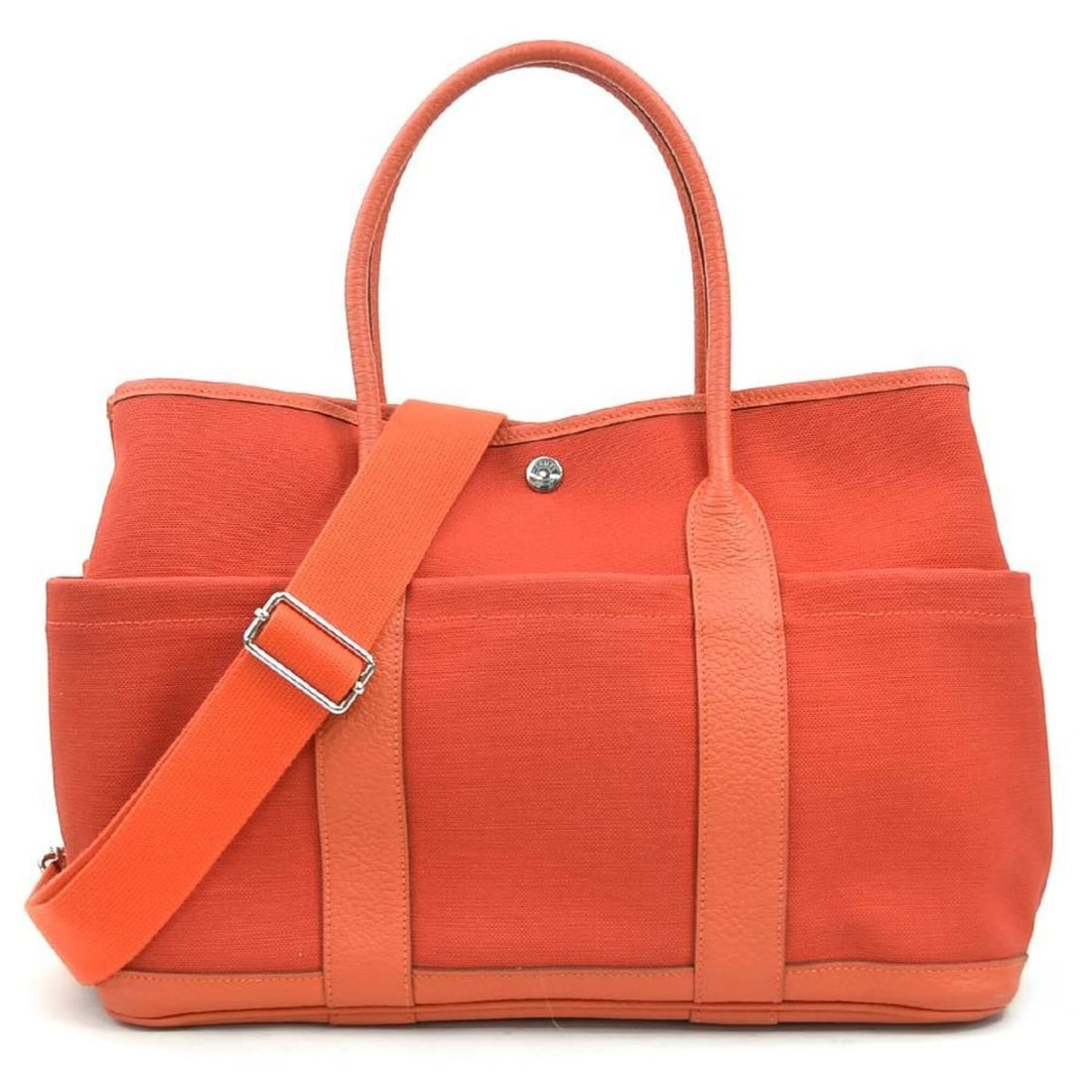 Hermes Garden Party Pocket PM Country Toile Military Capucines Handbag/Shoulder Bag (90275a) -: --- Catalog ---Category: SizeSize (HxWxD): 26cm x 36cm x 17cm / 10.23'' x 14.17'' x 6.69''Category: DesignType: Handbag, Shoulder bagColor: CapucineGender: Men,WomenMaterial: Country leather Category: