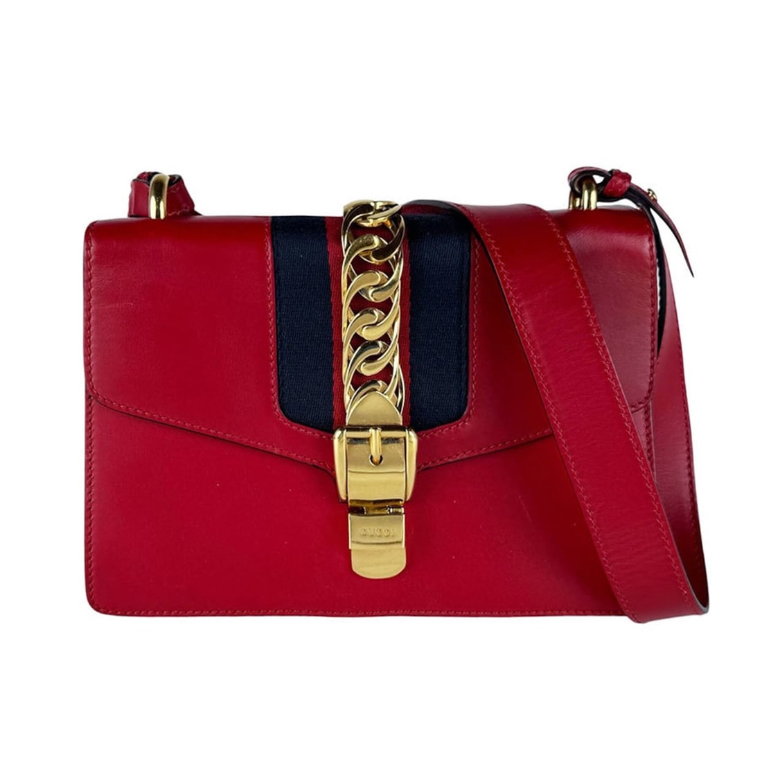 Gucci Sylvie Shoulder Bag, Leather, Red, Women's, 421882 z10716 (1 of 19)