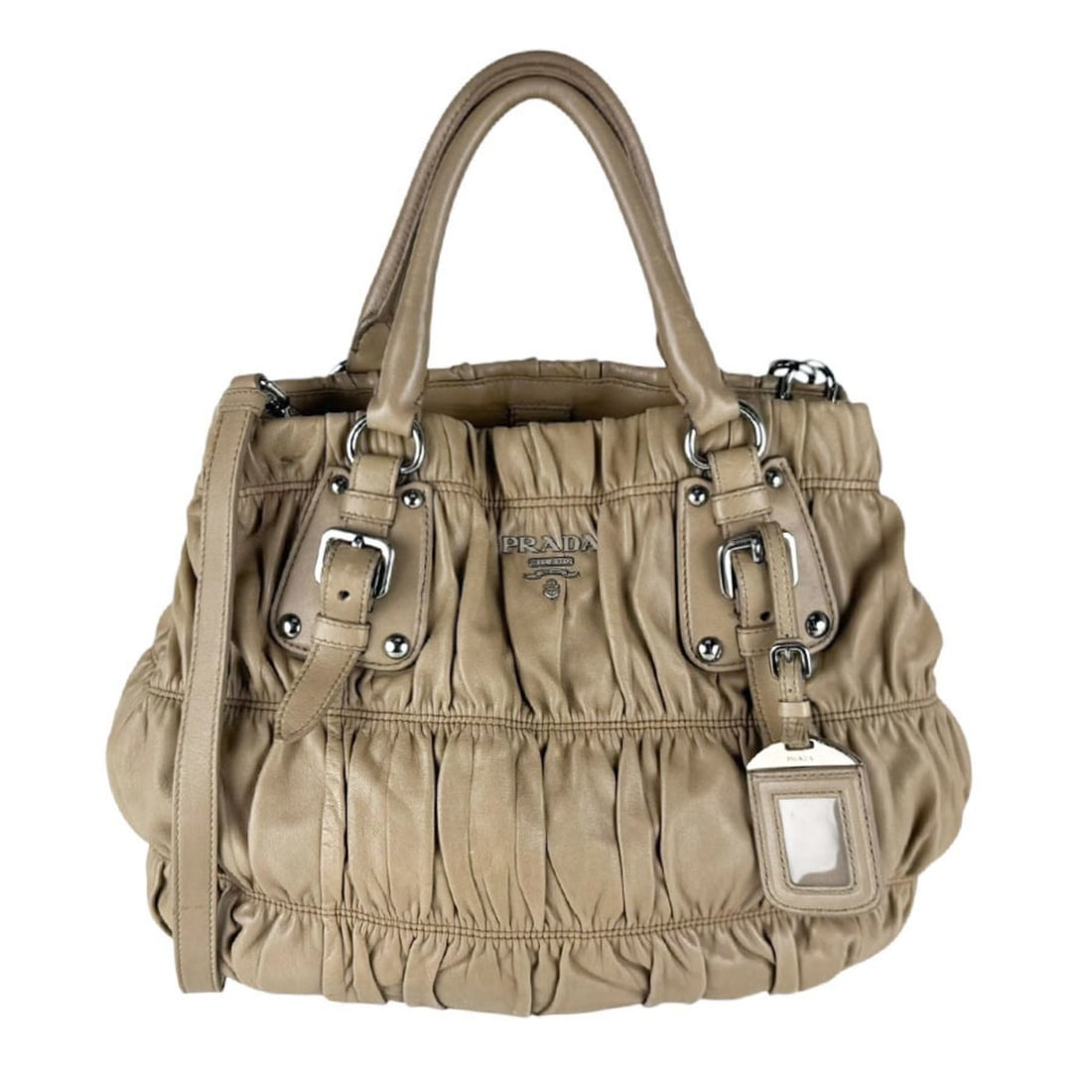 Prada PRADA Shoulder Bag Handbag Leather Beige Women's z10728: --- Catalog ---Category: SizeSize (HxWxD): 28cm x 38cm x 20cm / 11.02'' x 14.96'' x 7.87''Category: DesignType: Handbag, Shoulder bagColor: BeigeGender: WomenMaterial: Leather Category: GeneralBrand: 