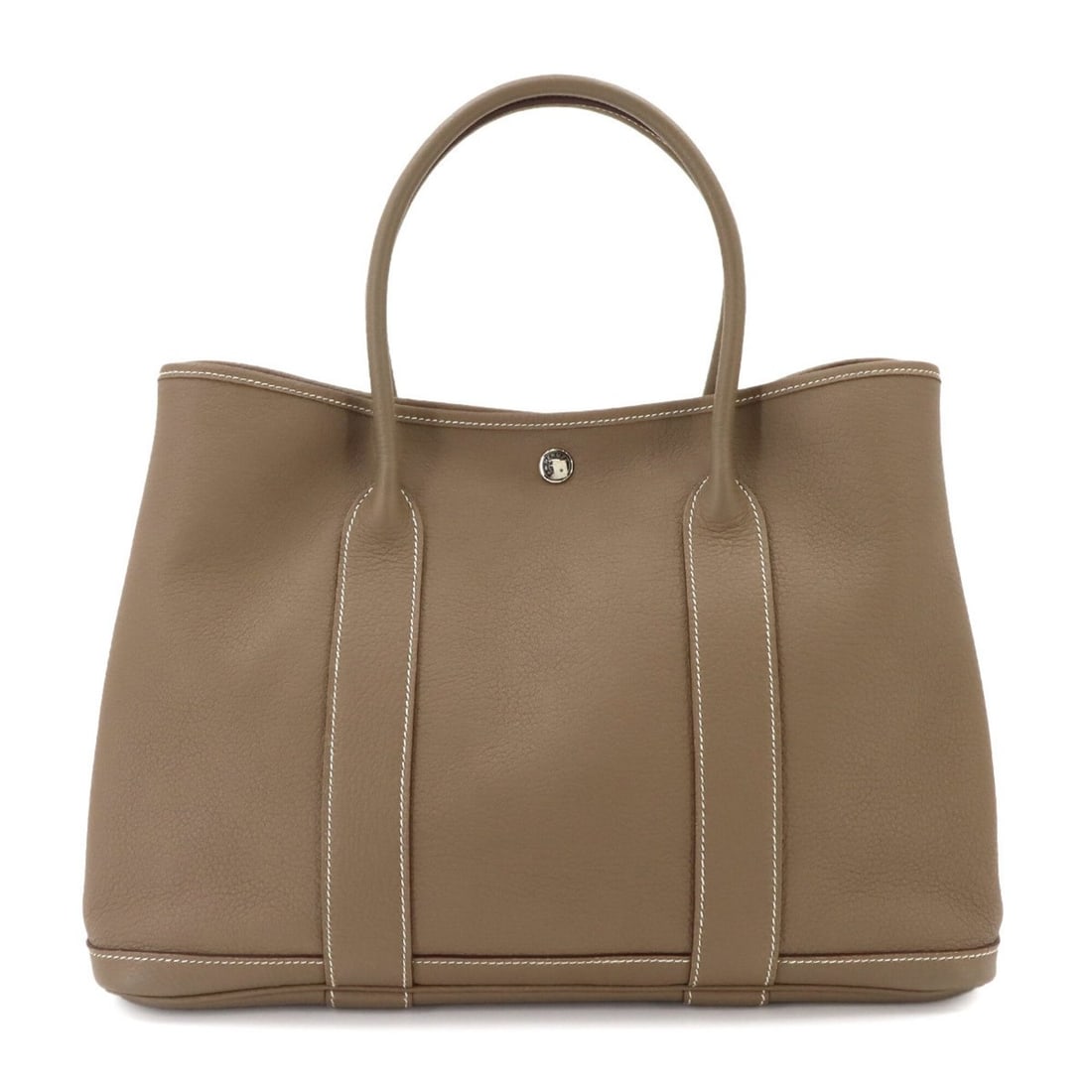 Hermes Garden PM Tote Handbag, Negonda Etoupe, Silver Hardware, ?O Stamp: --- Catalog ---Category: SizeSize (HxWxD): 27cm x 36cm x 18cm / 10.62'' x 14.17'' x 7.08''Category: DesignType: Handbag, Tote bagColor: Etoupe grayGender: WomenMaterial: Negonda leather Category: Gene