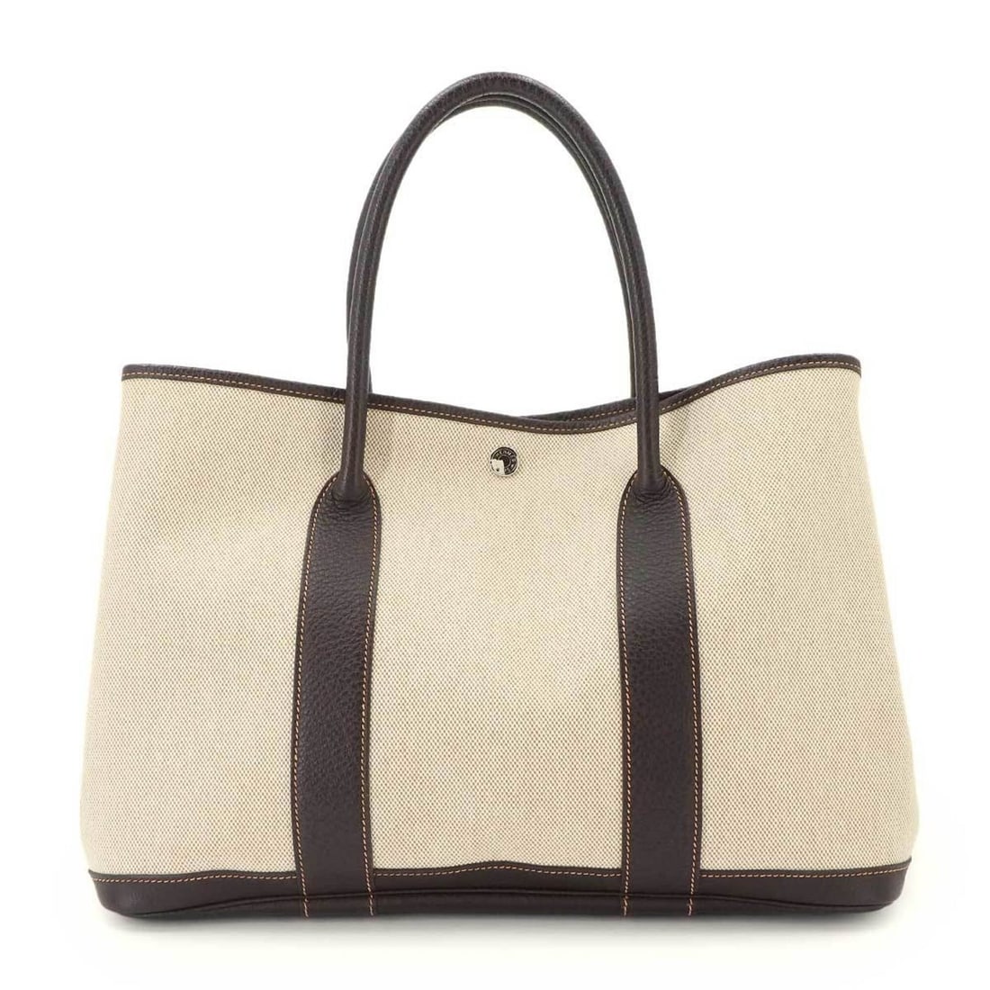Hermes Garden 36 PM Tote Handbag, Toile H Leather, Natural Marron, ?I Stamp, Silver Hardware, (1 of 11)
