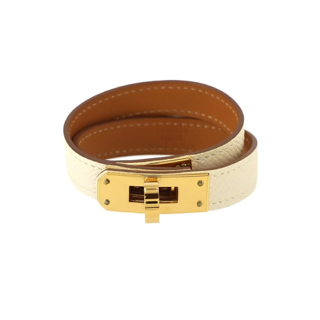 Hermes Kelly Double Tour Bracelet, Epsom leather, Nata, Z stamp, T2, Gold hardware. (1 of 9)