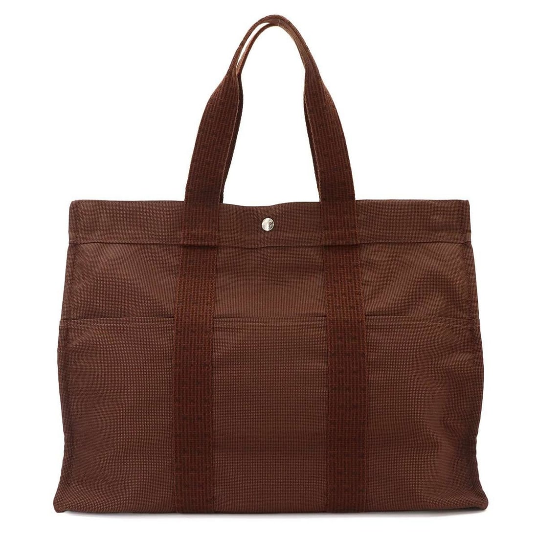 Hermes Herline Tote GM handbag, canvas, brown, silver hardware.: --- Catalog ---Category: SizeSize (HxWxD): 34.5cm x 46.5cm x 15.5cm / 13.58'' x 18.3'' x 6.1''Category: DesignType: Handbag, Tote bagColor: BrownGender: Women,MenMaterial: Canvas Category: GeneralBran