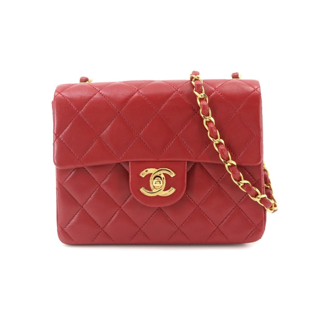 Chanel Mini Matelasse Chain Shoulder Handbag, Lambskin, Red, A01115, Gold Hardware.: --- Catalog ---Category: SizeSize (HxWxD): 13cm x 17cm x 6cm / 5.11'' x 6.69'' x 2.36''Category: DesignType: Handbag, Shoulder bagColor: Red colorGender: WomenMaterial: Leather Leather/Fur Type: Lambs