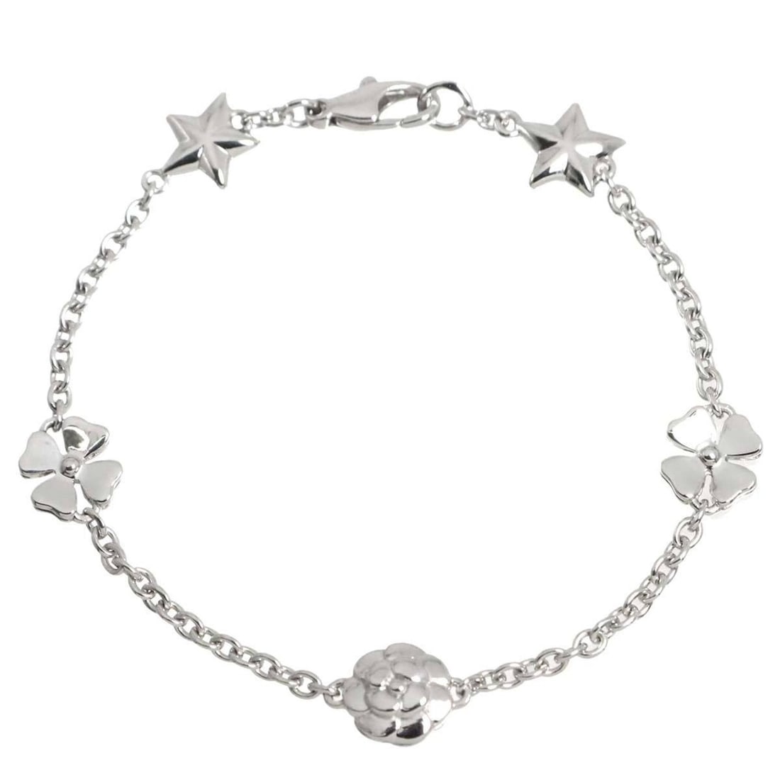 Chanel Three Symbol Bracelet, 16.5cm, 18K WG (White Gold 750): --- Catalog ---Category: SizeLength: 16.5cm / 6.49''Category: DesignType: Charm braceletGender: WomenMaterial: White gold (18K)Category: GeneralBrand: Chanel--- Item List ---Section: ConditionRanking: