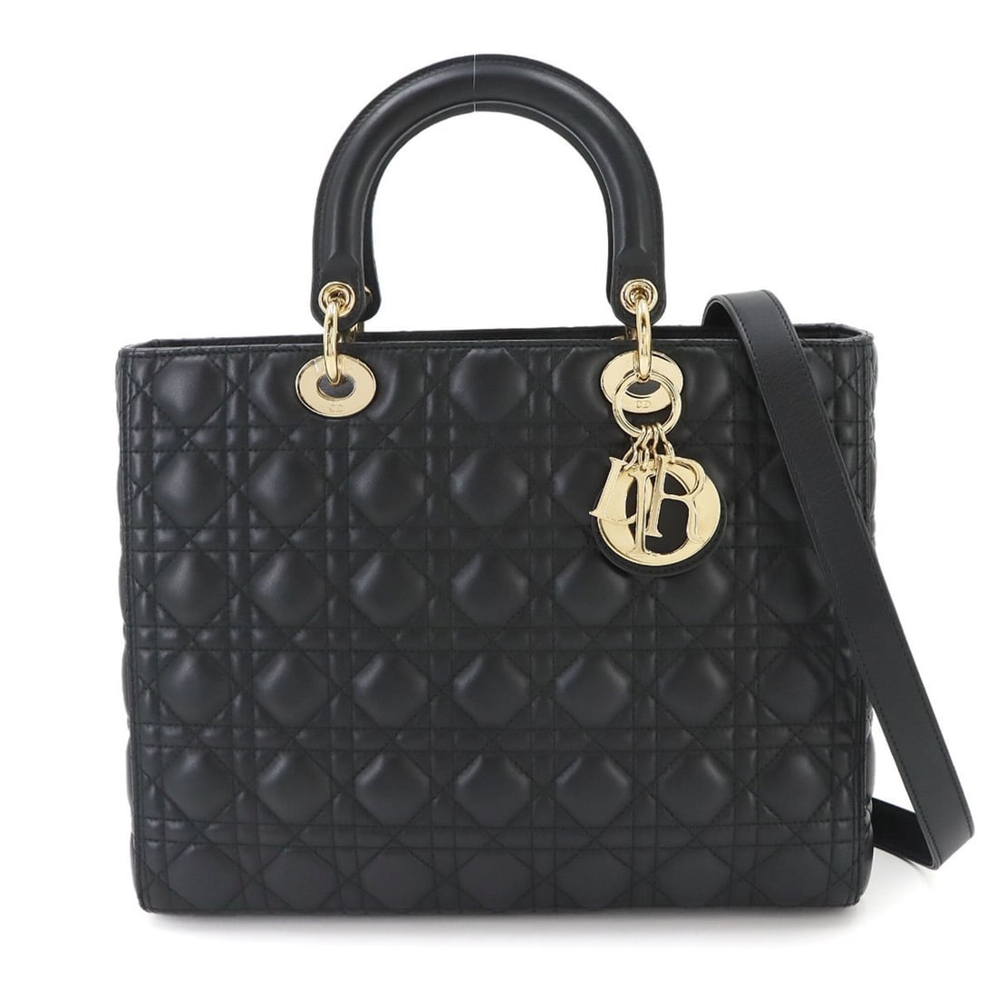 Christian Dior Cannage Lady Large 2-way Hand/Shoulder Handbag Leather Black Bag: --- Catalog ---Category: SizeSize (HxWxD): 25cm x 31.5cm x 12.5cm / 9.84'' x 12.4'' x 4.92''Category: DesignType: HandbagColor: BlackGender: WomenMaterial: Leather Category: GeneralBrand: Christian Di