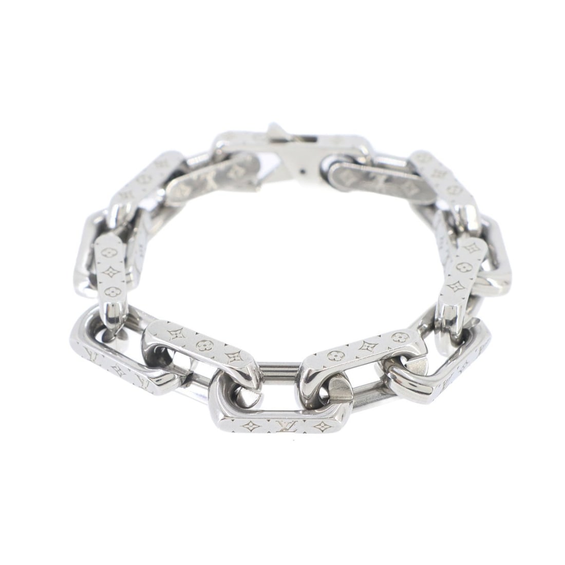 Louis Vuitton Monogram Chain Bracelet, Silver, M00308: --- Catalog ---Category: SizeLength: 16cm / 6.29''Category: DesignType: Charm braceletColor: SilverGender: WomenCategory: GeneralBrand: Louis Vuitton--- Item List ---Section: ConditionRanking: Rank S 