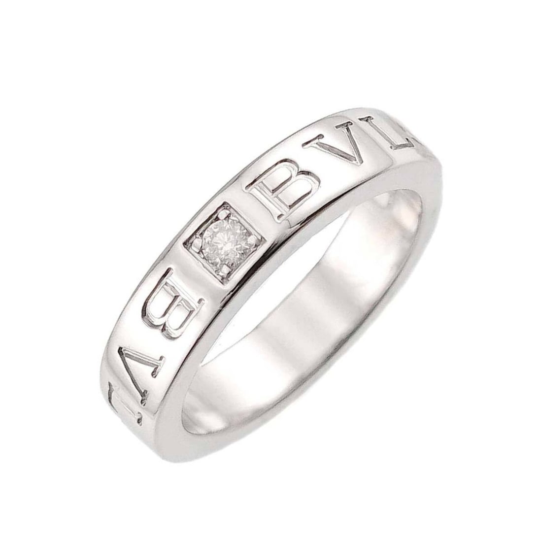 Bulgari BVLGARI Double Ring with 1 Diamond, 18K WG White Gold 750, Logo (1 of 7)