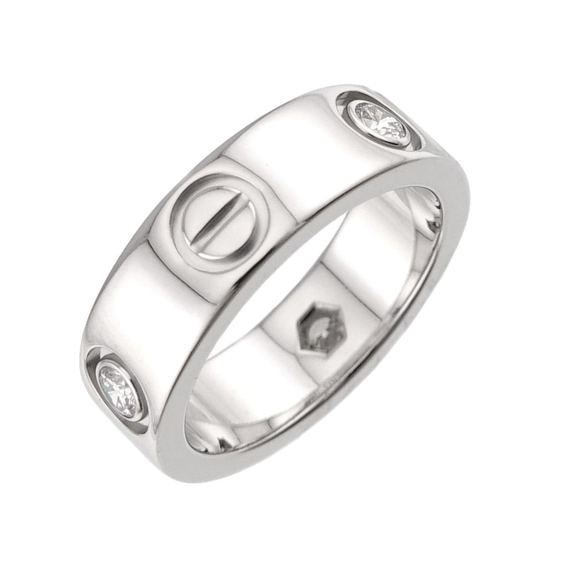 Cartier Love Ring #47, Half Diamond 3P, 18K WG White Gold 750.: --- Catalog ---Category: SizeUS Size: 4Brand Size: 47Category: DesignType: Band ringGender: WomenMaterial: White gold (18K)Category: GeneralBrand: Cartier--- Item List ---Section: ConditionRanking: Ra