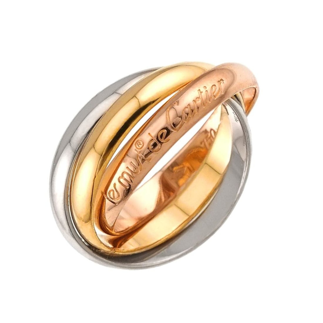 Cartier Trinity Medium MM #56 Ring, 18K Yellow Gold, White Pink Triple Band, Three Colors, 750 Gold.: --- Catalog ---Category: SizeUS Size: 8Brand Size: 56Category: DesignType: Band ringGender: WomenMaterial: Pink gold (18K), White gold (18K), Yellow gold (18K)Category: GeneralBrand: Cartier--- Item L