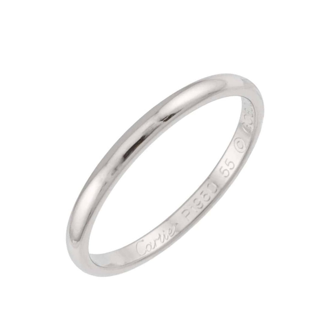 Cartier 1895 Classic #55 Ring, Platinum, 2mm Wide.: --- Catalog ---Category: SizeUS Size: 7.5Brand Size: 55Category: DesignType: Band ringGender: WomenMaterial: Platinum 950Category: GeneralBrand: Cartier--- Item List ---Section: ConditionRanking: Rank