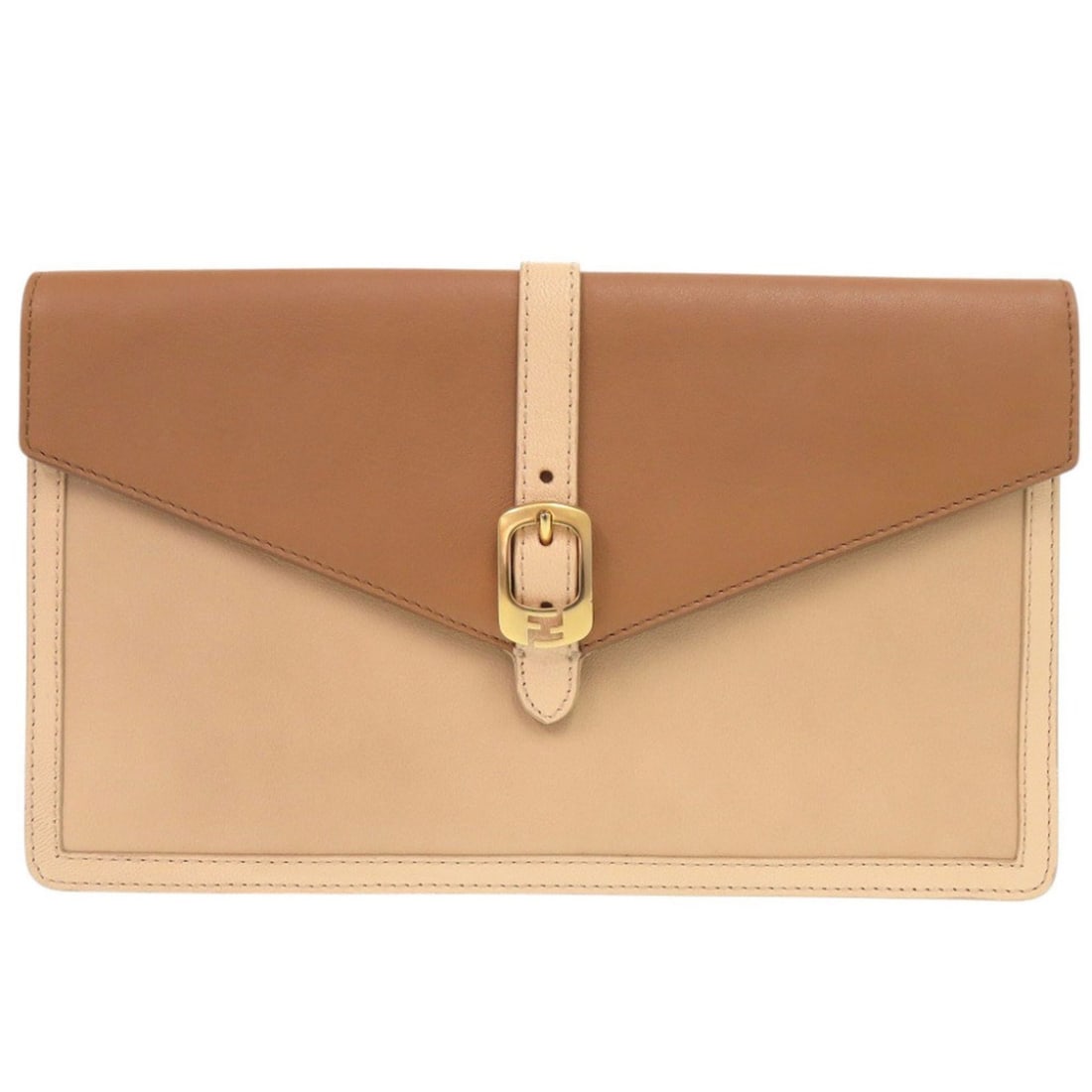 Fendi Flap 8M0284 Leather Beige Brown Clutch Bag 0542FENDI (1 of 10)