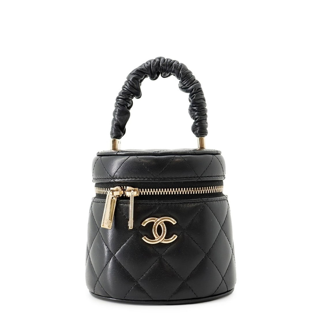 Chanel Mini Vanity Bag, Matelassé, Coco Mark, Lambskin, AP2729, Black, Handbag for Women: --- Catalog ---Category: SizeWeight: 170g / 5.99oz.Size (HxWxD): 10.5cm x 11cm x 9.5cm / 4.13'' x 4.33'' x 3.74''Category: DesignType: Handbag, Vanity bagColor: BlackGender: WomenClosure: ZipperMateri