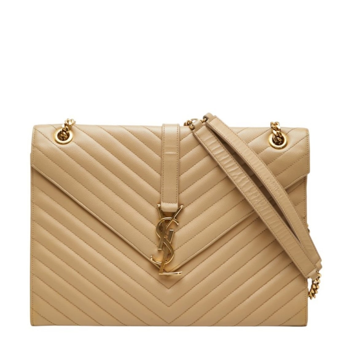 Saint Laurent Cassandra Envelope YSL Logo Chain Shoulder Bag 354118 Beige Gold Leather Women's SAINT: --- Catalog ---Category: SizeSize (HxWxD): 22cm x 31cm x 7cm / 8.66'' x 12.2'' x 2.75''Category: DesignType: Shoulder bagColor: Beige goldGender: WomenMaterial: Leather Category: GeneralMPN: 354118Bra