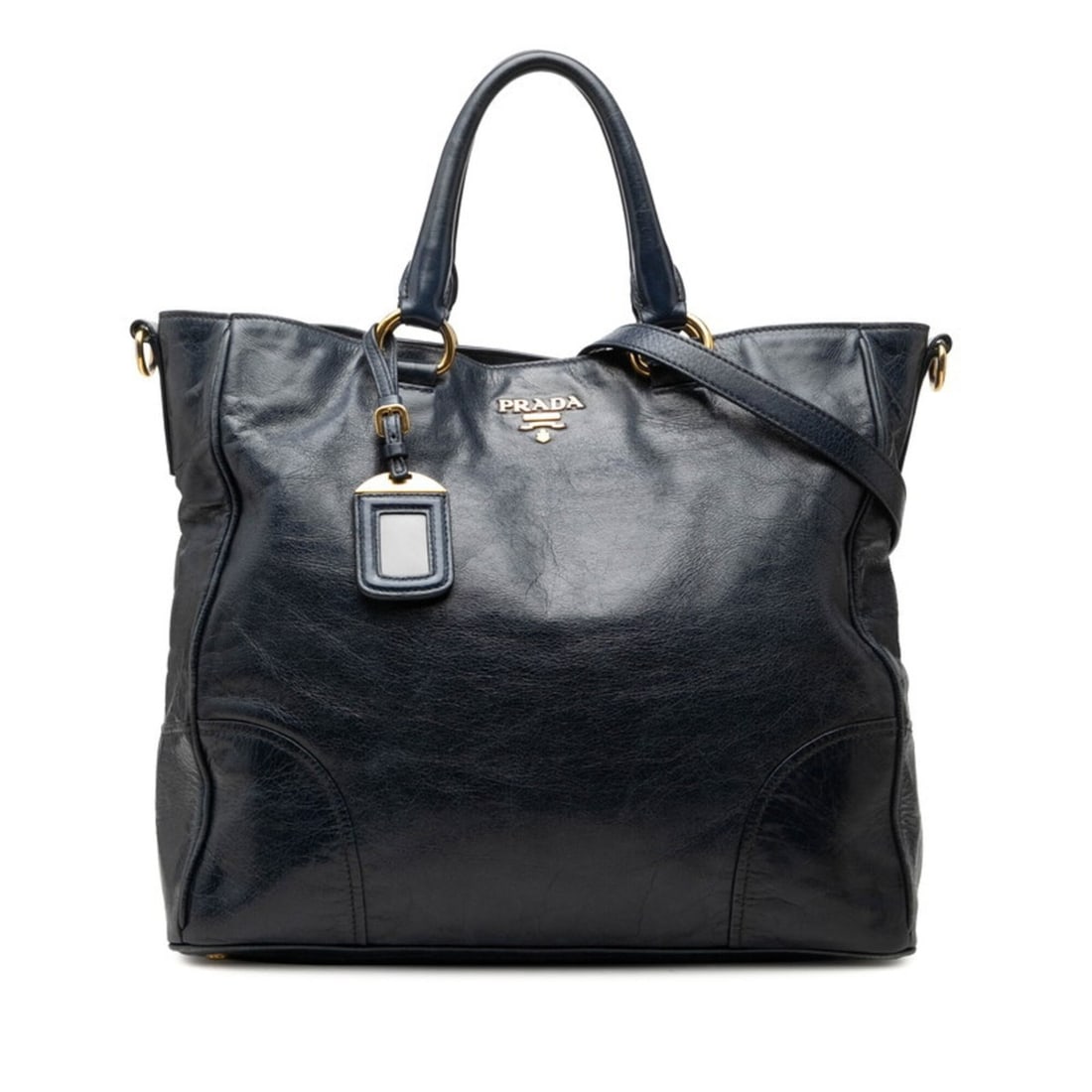 Prada Vitello Shine Handbag 2-Way Shoulder Bag Navy Gold Leather Women's PRADA: --- Catalog ---Category: SizeSize (HxWxD): 32.5cm x 36cm x 14.5cm / 12.79'' x 14.17'' x 5.7''Category: DesignType: Handbag, Shoulder bagColor: NavyGender: WomenMaterial: Leather Category: GeneralBrand
