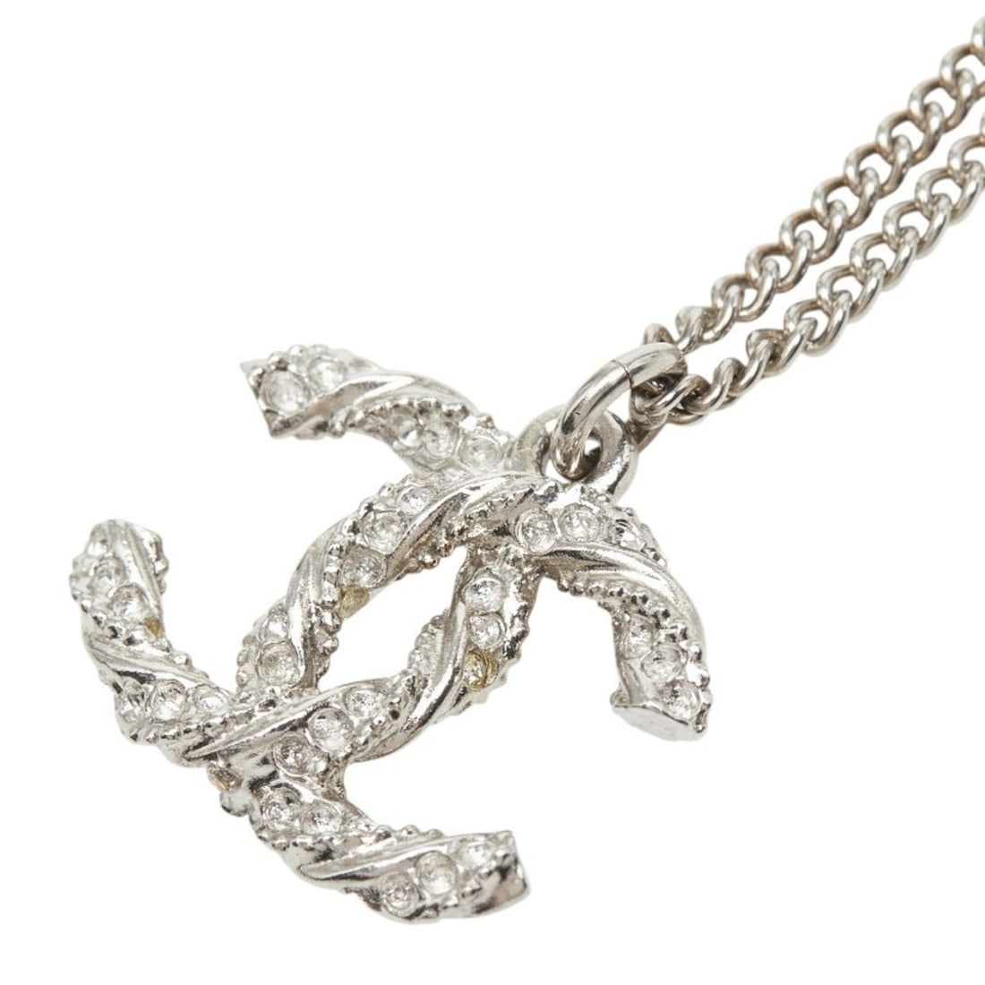 Chanel Coco Mark Necklace, Silver Metal Rhinestone, Women's CHANEL: --- Catalog ---Category: SizePendant Size: 15.8mm x 18.3mm / 0.62'' x 0.72''Neck Circumference: 60 cm / 23.62''Category: DesignColor: SilverGender: WomenMaterial: Metal, RhinestoneNecklace Type: Neckl