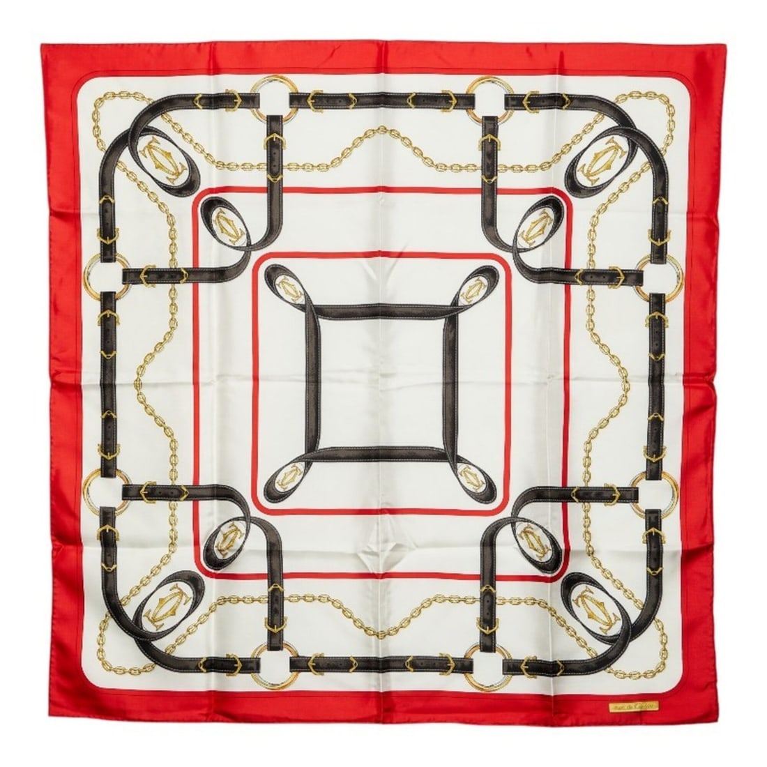 Cartier Belt Chain Logo Scarf Muffler Red Multicolor Silk Women's CARTIER: --- Catalog ---Category: SizeSize (LxW): 84cm x 84cm / 33.07'' x 33.07''Category: DesignType: ScarfColor: Multi-color, Red colorGender: WomenMaterial: Silk Category: GeneralBrand: Cartier--- Item List