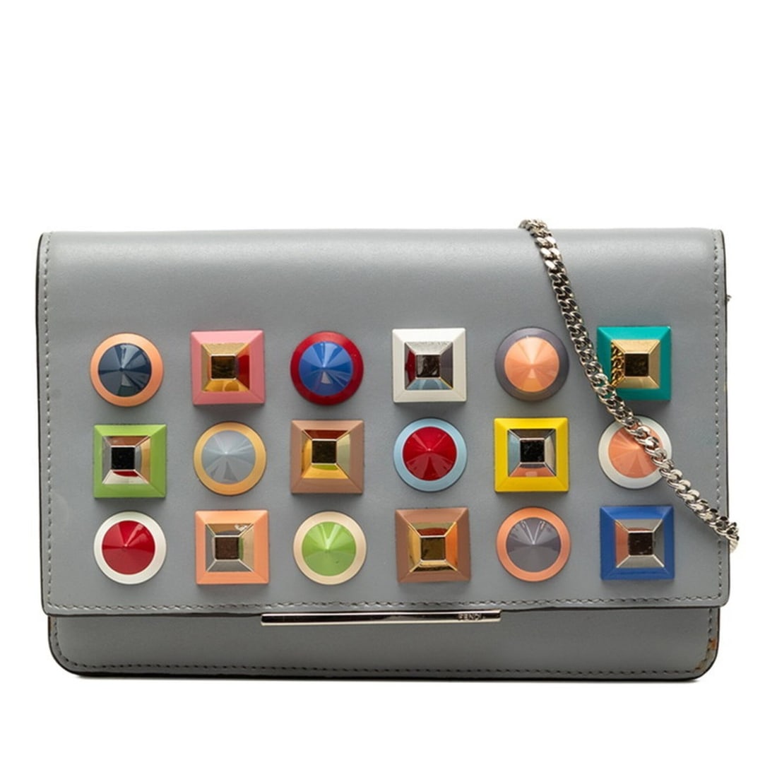 Fendi Studded Crossbody Chain Shoulder Bag 8M0346 Gray Multicolor Leather Women's FENDI: --- Catalog ---Category: SizeSize (HxWxD): 13cm x 19cm x 4cm / 5.11'' x 7.48'' x 1.57''Category: DesignType: Shoulder bagColor: Gray, Multi-colorGender: WomenMaterial: Leather Category: GeneralBrand: 