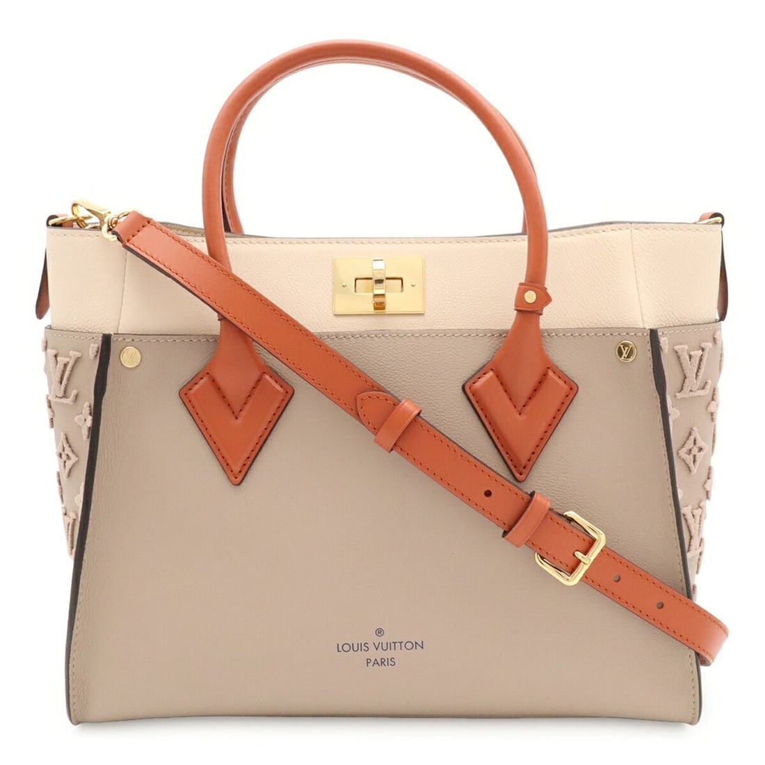 LOUIS VUITTON Louis Vuitton Monogram Tuftage On My Side MM Handbag Shoulder Bag Leather Galet M53825 (1 of 16)